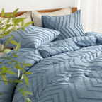 Litanika Grayish Blue California King Comforter Set, 3 Pieces Cal King Oversized Chevron Tufted Bedding Comforter Sets, Fluffy B