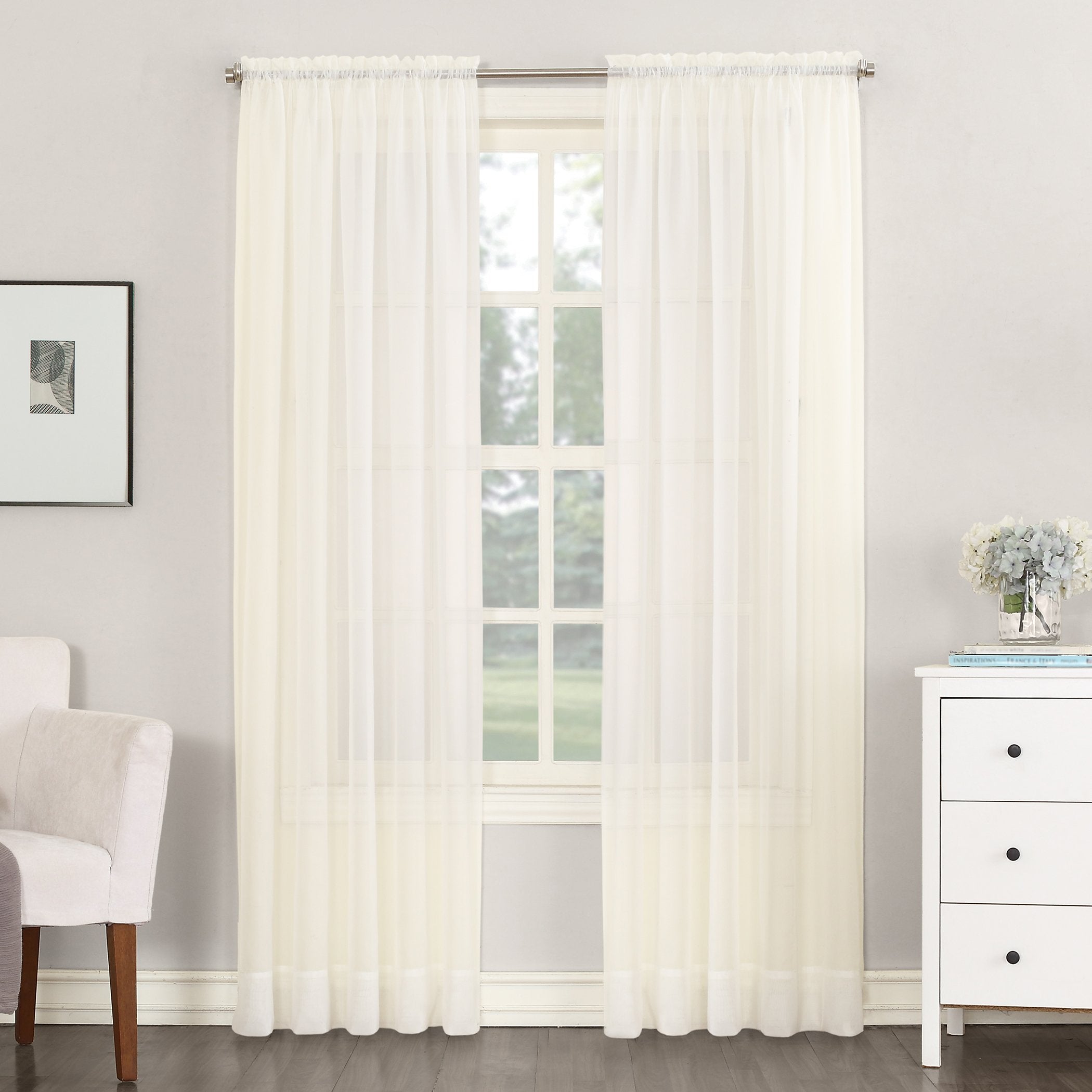 No. 918 53566 Emily Sheer Voile Rod Pocket Curtain Panel, 59'' x 95'', Eggshell