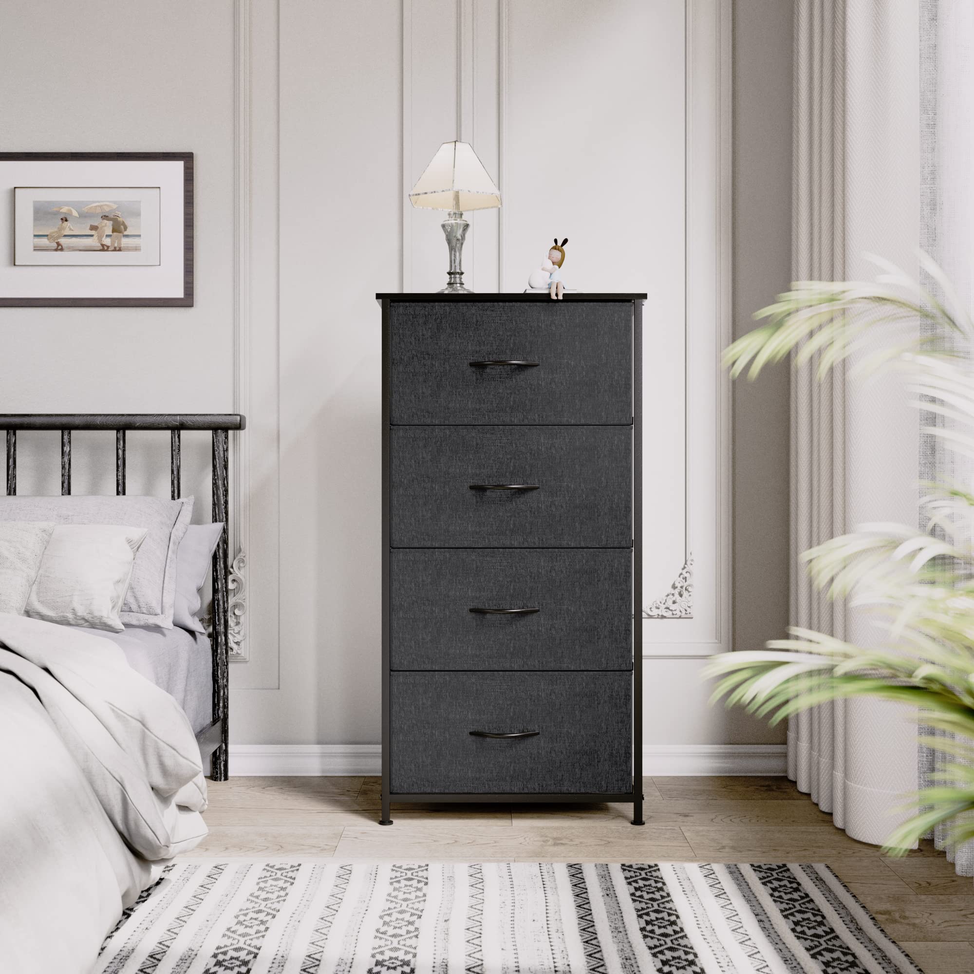Yitahome Storage Tower With 4 Drawers - Fabric Dresser, Organizer Unit For Bedroom, Living Room, Closets & Nursery - Sturdy Steel Frame, Easy Pull Fabric Bins & Wooden Top