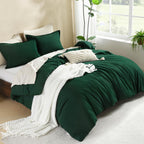 Litanika Dark Emerald Green Queen Comforter Set, 3 Pieces Solid Forest Bedding Set, All Season Fluffy Bed Set (90X90In Comforter