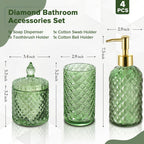 RYTOXILO Green Bathroom Accessories Set, 4 Pack Olive Green Decor, Diamond Glass Soap Dispenser & Toothbrush Holder, QC_zslsblwy