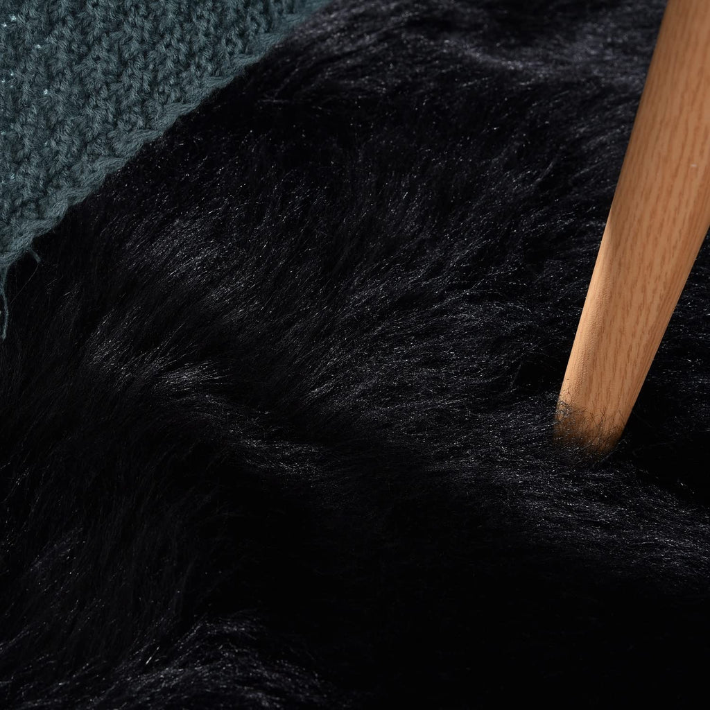 Orinova Black Fuzzy Faux Sheepskin Shaggy Fur Rugs For Bedroom Machine Washable Furry Rug 4X6 Area Rugs For Nursery Decor