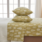 4 Piece 100% Turkish Cotton Full Winter Lodge Flannel Sheet Set | Cotton Printed Bedding Sheets & Pillowcases | Double-Brushed F