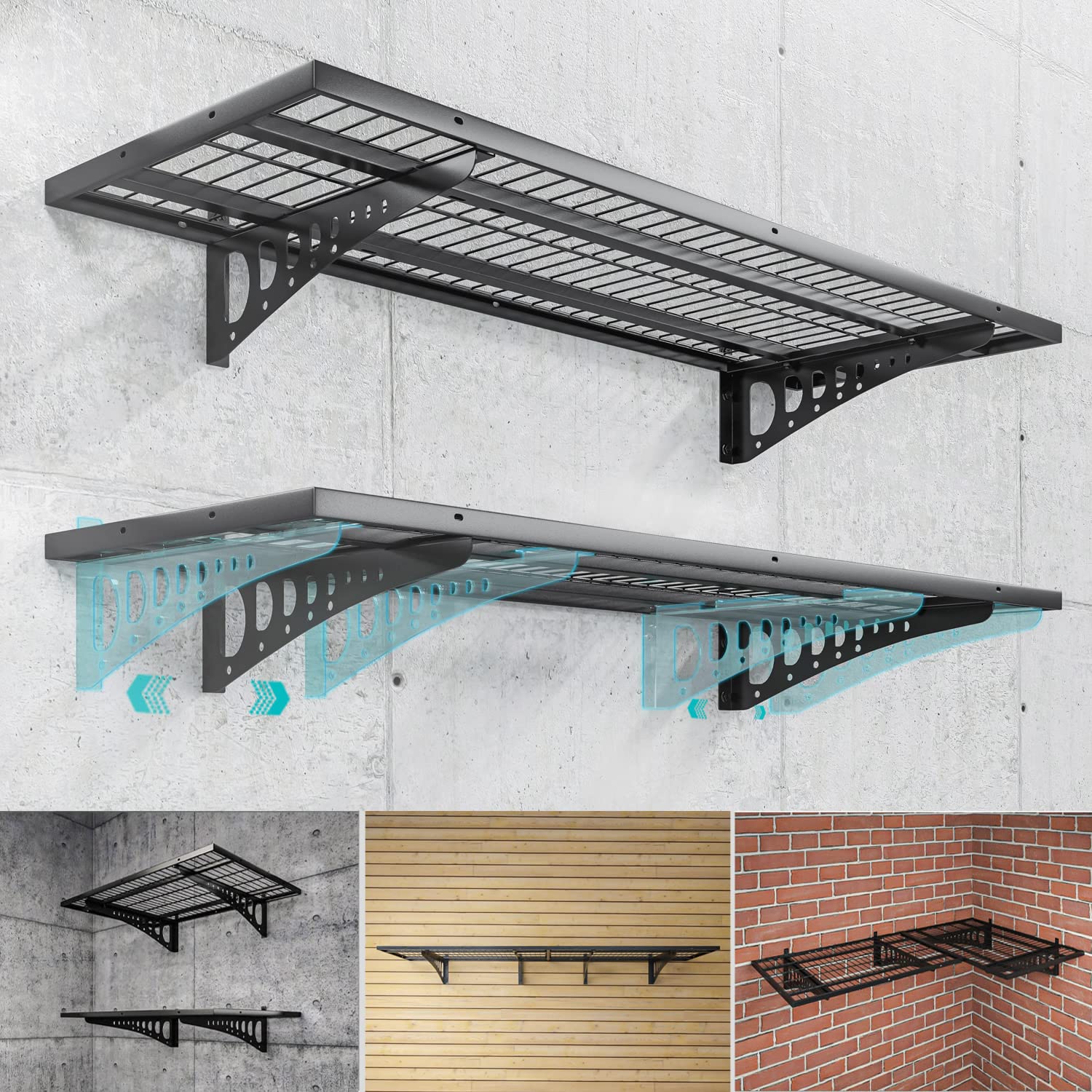 Dtrik Garage Storage Shelving Wall Mounted, 2 Pack 1.5X3.8Ft, Loads 500 Lbs Heavy Duty Sturdy Shelves, Strong Garage Organiser,