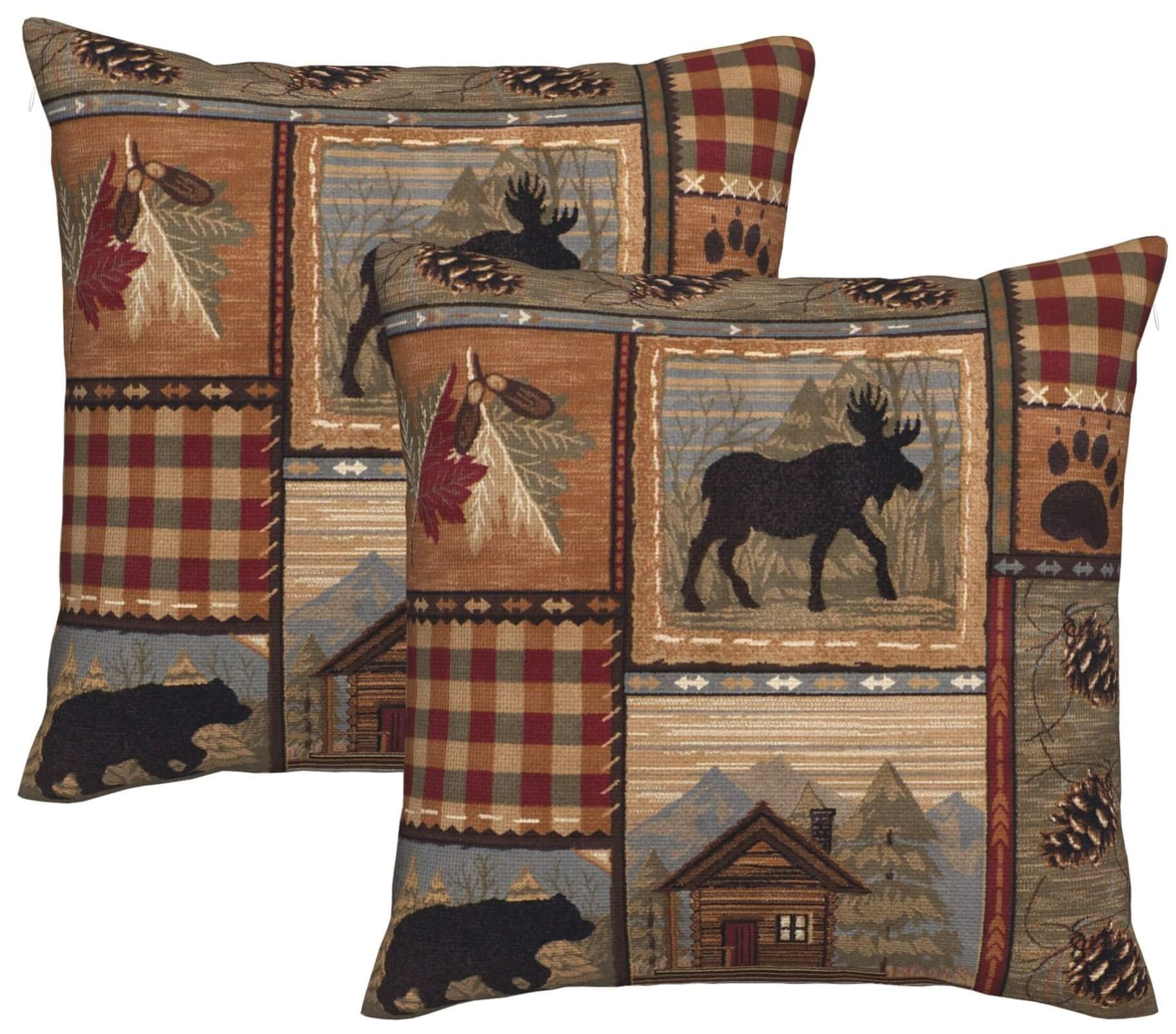 Datansen Set Of 2 Square 20X20 Inch Retro Brown Throw Pillow Covers Rustic Lodge Bear Moose Decorative Throw Pillowcase For Home