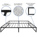 Flash Furniture Lana 14 Inch Metal Platform Bed Frame - No Box Spring Needed with Steel Slat Support and Quick Lock Functionality (King)