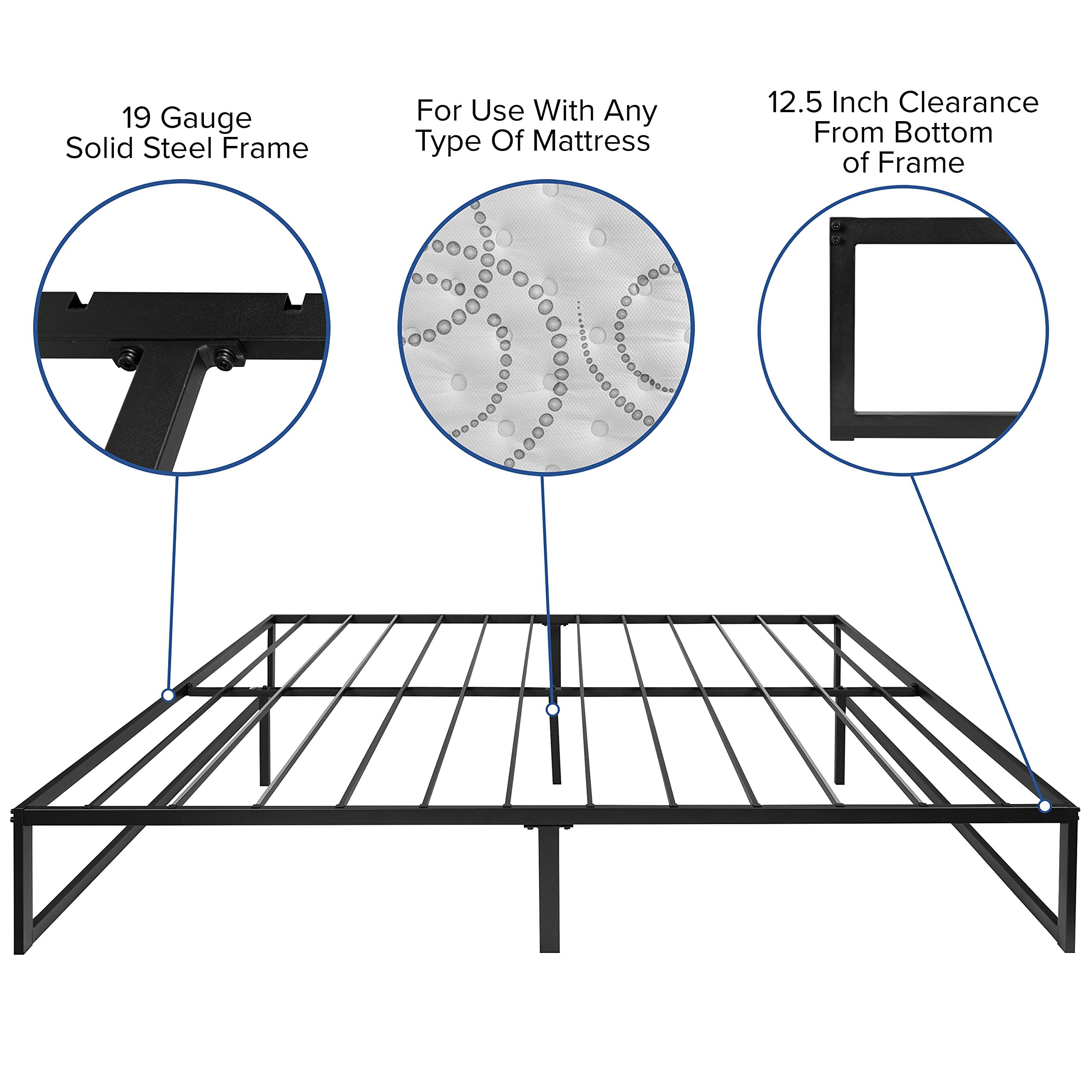 Flash Furniture Lana 14 Inch Metal Platform Bed Frame - No Box Spring Needed with Steel Slat Support and Quick Lock Functionality (King)