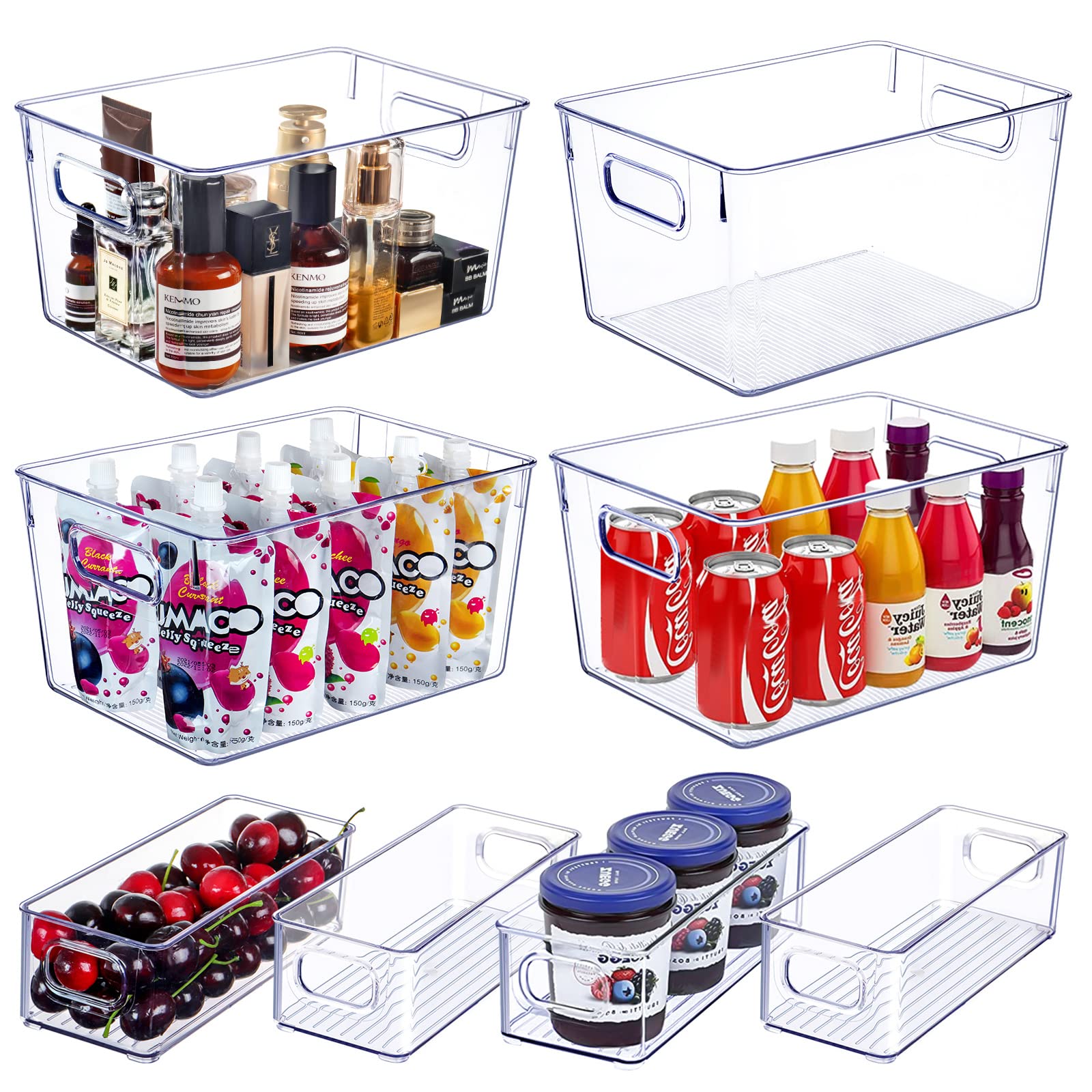 Set Of 8 Clear Plastic Storage Bins, 4 Large And 4 Small Stackable Storage Containers For Pantry Organization And Kitchen Storag