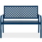 Best Choice Products Outdoor Bench 2-Person Metal Steel Benches Furniture For Garden, Patio, Porch, Entryway W/Geometric Backrest, 790Lb Capacity - Peacock Blue