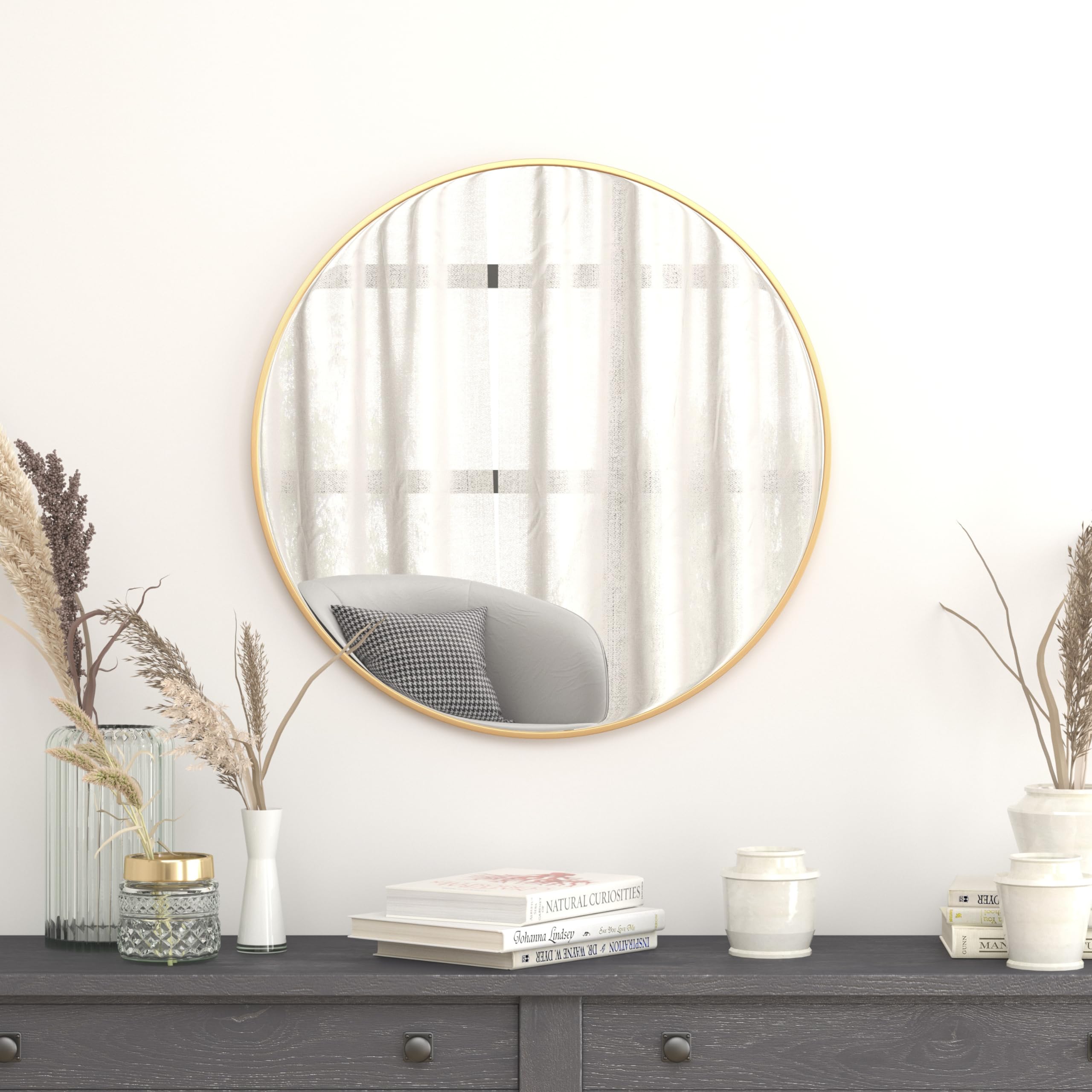 Flash Furniture Large Round Wall Mirror - Gold Circle Accent Mirror - 30 Vanity Mirror - for Bathroom, Vanity, Entryway, Dining 