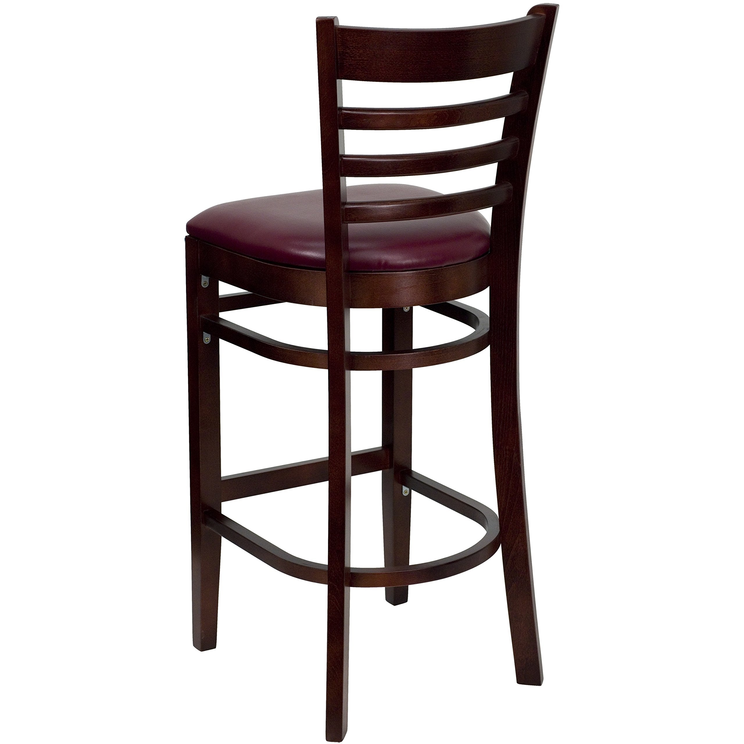 Flash Furniture HERCULES Series Ladder Back Mahogany Wood Restaurant Barstool - Burgundy Vinyl Seat