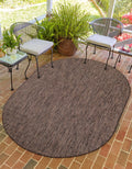 Unique Loom Outdoor Solid Collection Area Rug (5' 3'' x 8' Oval Light Brown/Ivory)