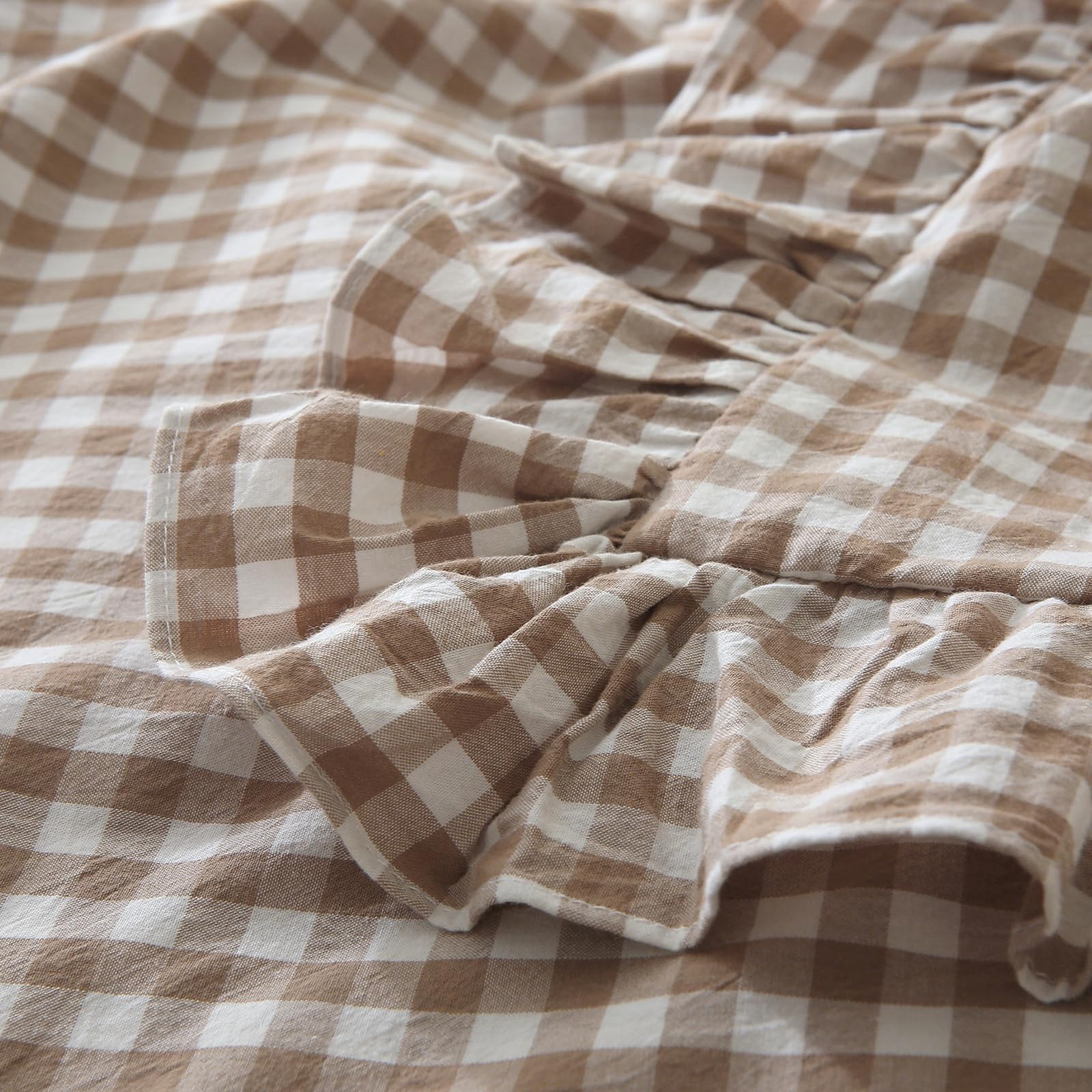 Mywinlle Taupe/White Plaid Ruffle Pillowcases Farmhouse Queen Size Pillow Shams,Shabby Checkered Gingham Pillow Cases Washed Cot