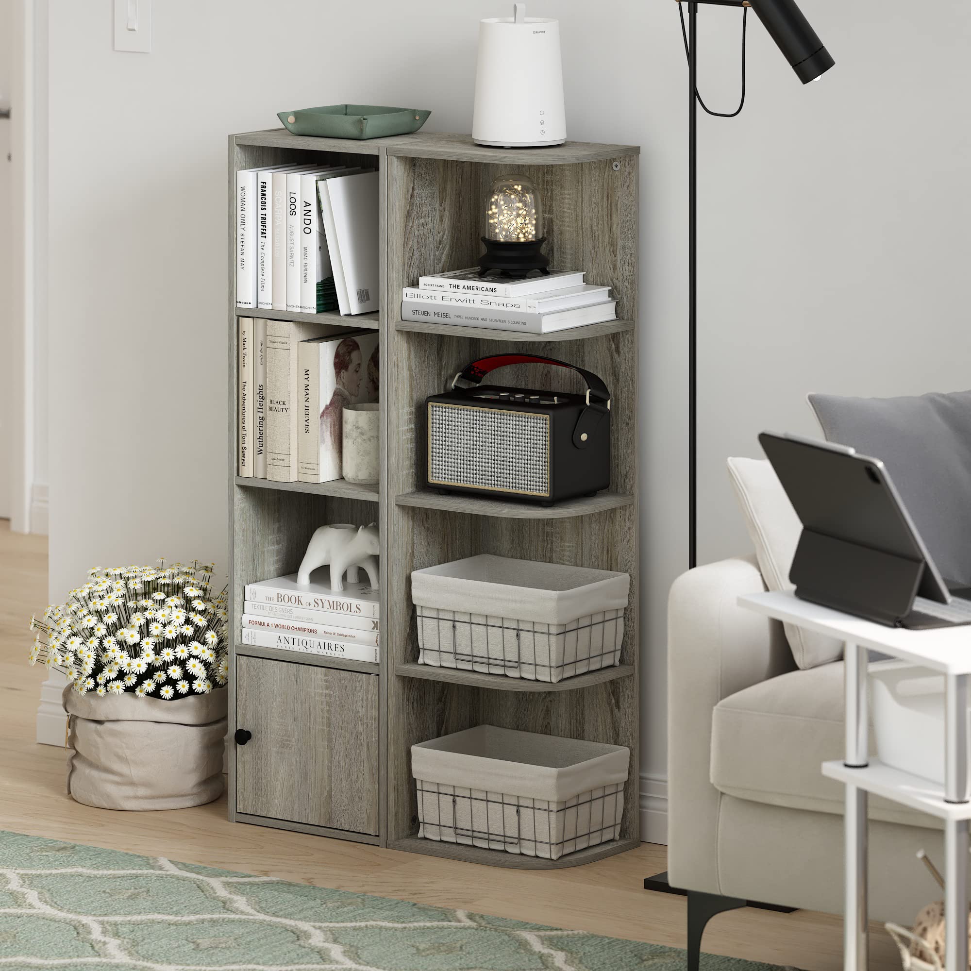 Furinno Pasir 4-Tier Corner Open Shelf Bookcase, French Oak