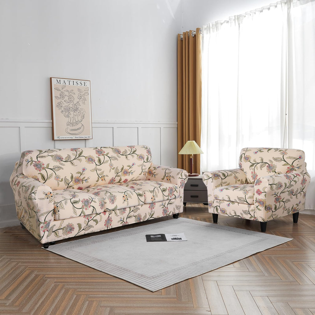 SearchI Loveseat Sofa Cover Floral Pattern Polyester Spandex Yellow