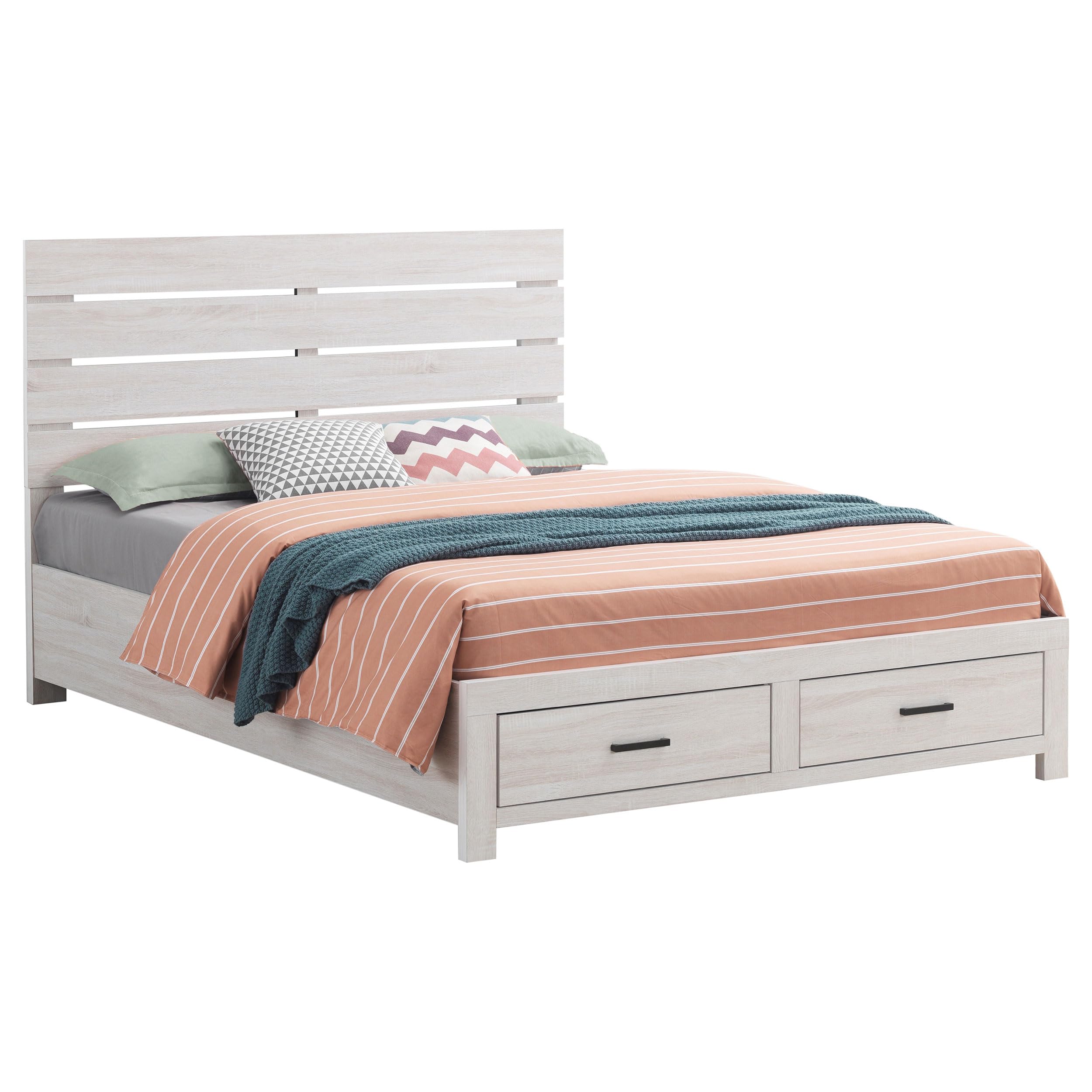Coaster Home Furnishings Brantford Farmhouse Wood Eastern King Size Storage Panel Bed Frame Platform Bed 49-inch Headboard Coastal White 207050KE