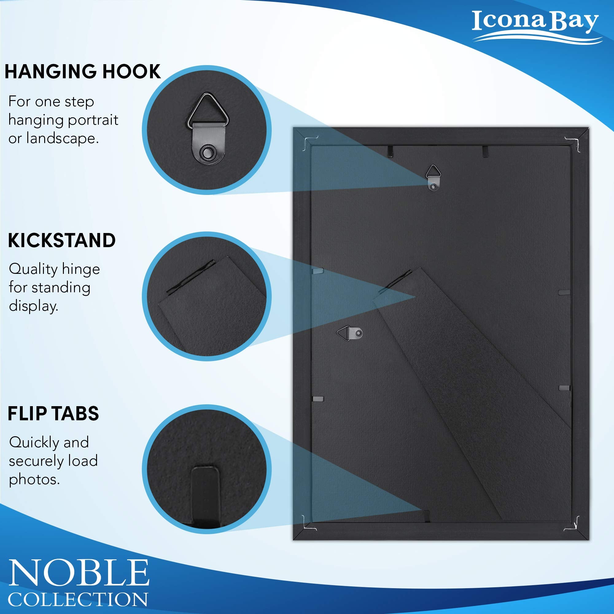Icona Bay 5X7 Picture Frames (Black, 6 Pack), Modern Professional Frame Set, Noble Collection