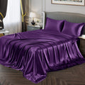 Vonty Satin Sheets Queen Size Silky Soft Satin Bed Sheets Dark Purple Satin Sheet Set, 1 Deep Pocket Fitted Sheet + 1 Flat Sheet
