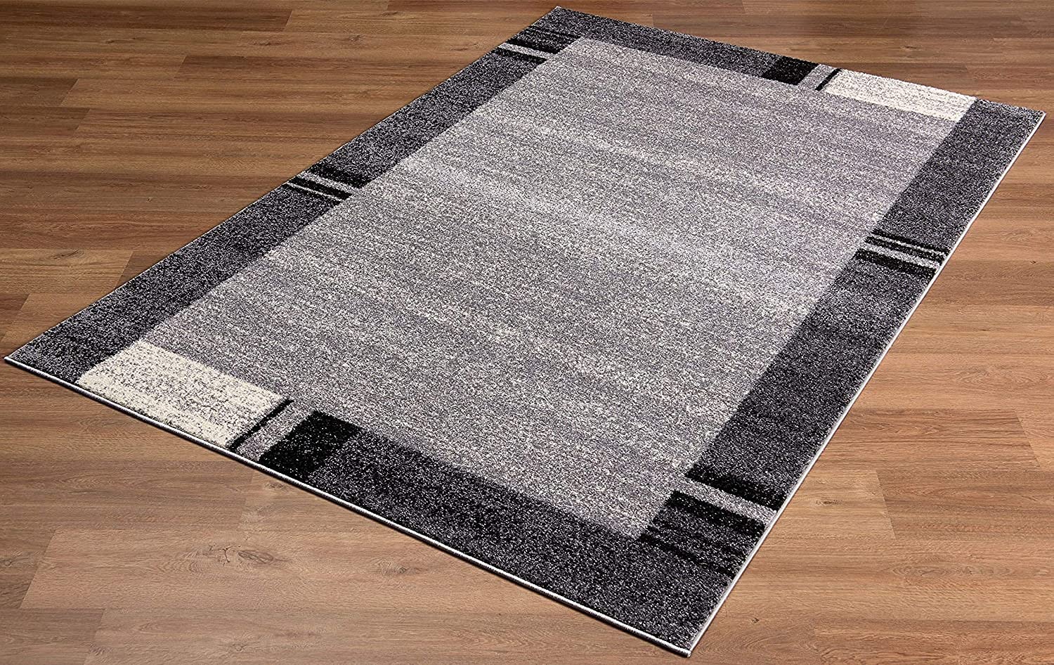HomeRoots Grey 100% Twisted Polyester 4â€ x 6â€ Gray Modern Bordered Area Rug