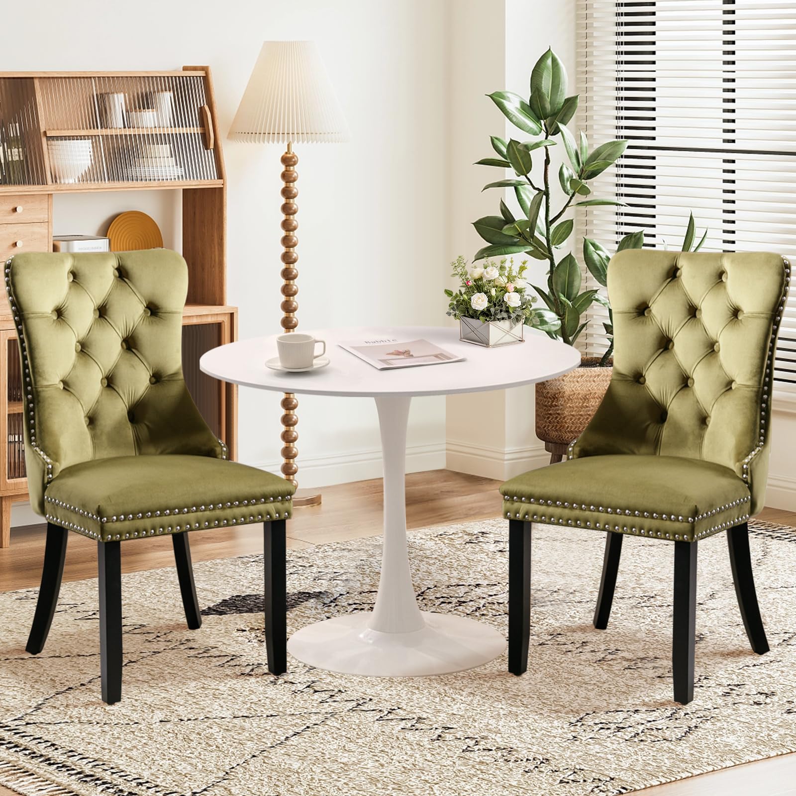 Soartalent 3-Pieces 31.5' Round Dining Table Set For 2,White Dining Table & 2 Velvet Upholstered Dining Chairs For Kitchen Dini