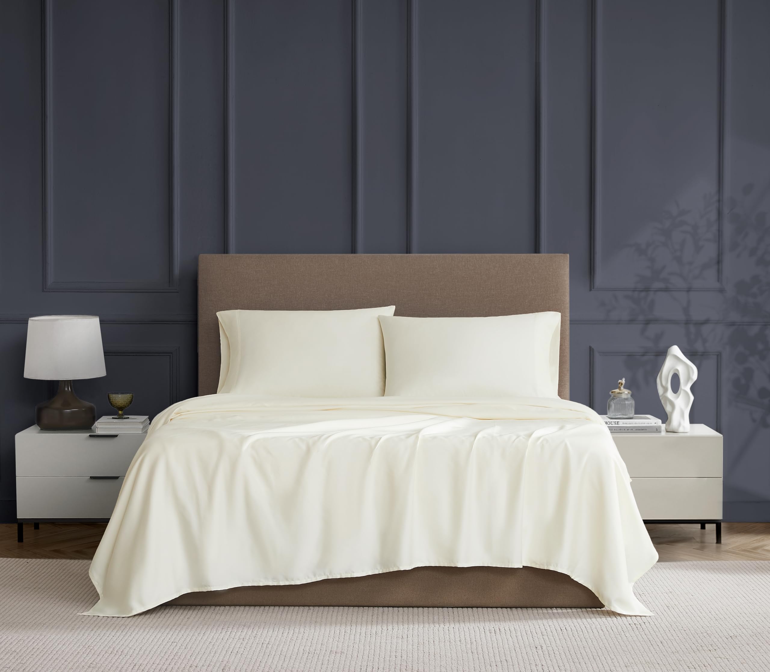 Linen Closet Luxury Cotton 600 Thread Count Performance Cotton 4-Piece Sheet Set, King, Ivory