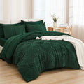 Andency Queen Comforter Set 7 Piece Dark Emerald Green - Bed In A Bag Queen Boho Lightweight Fluffy Tufted Beddding Sets With Co
