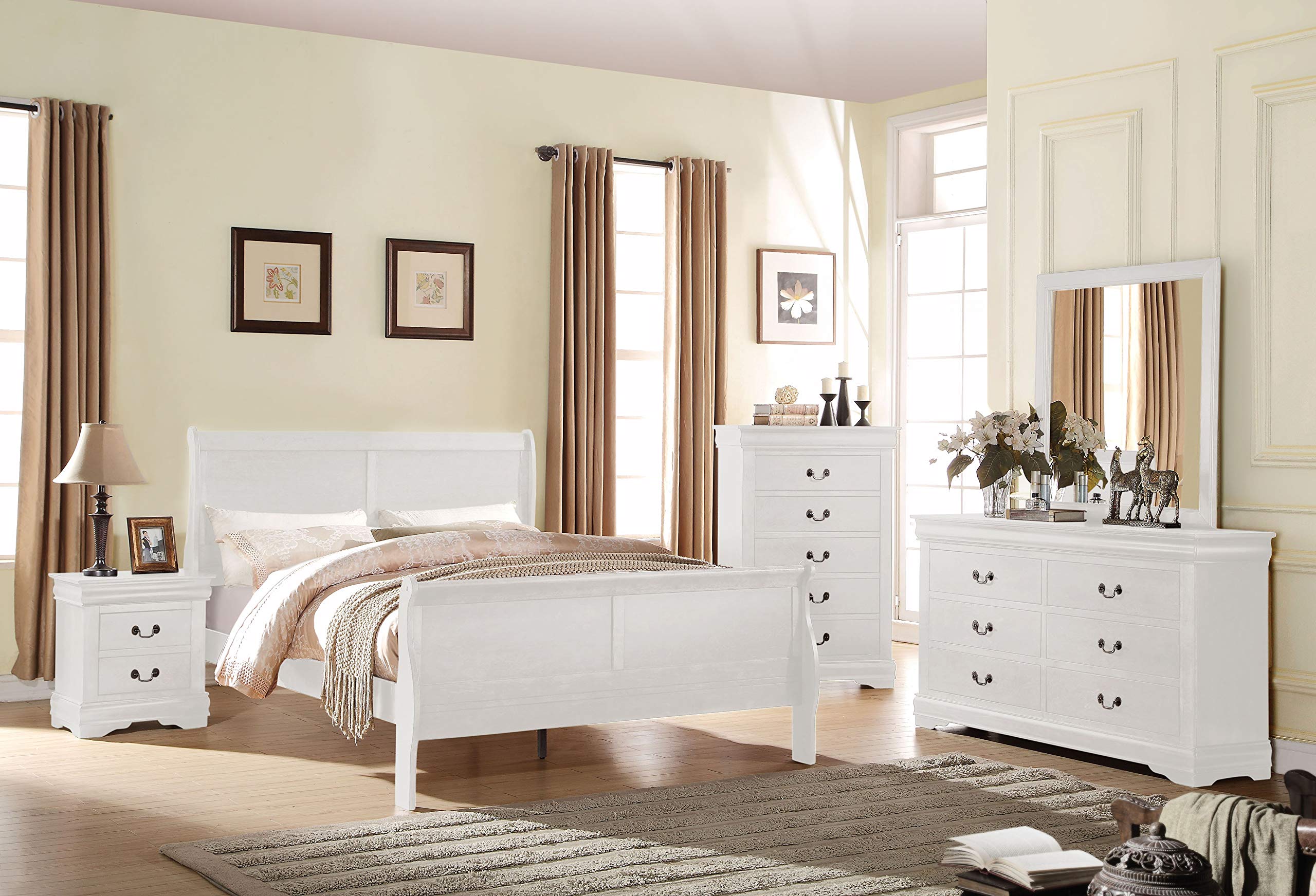 Acme Louis Philippe Wooden Twin Sleigh Bed in White