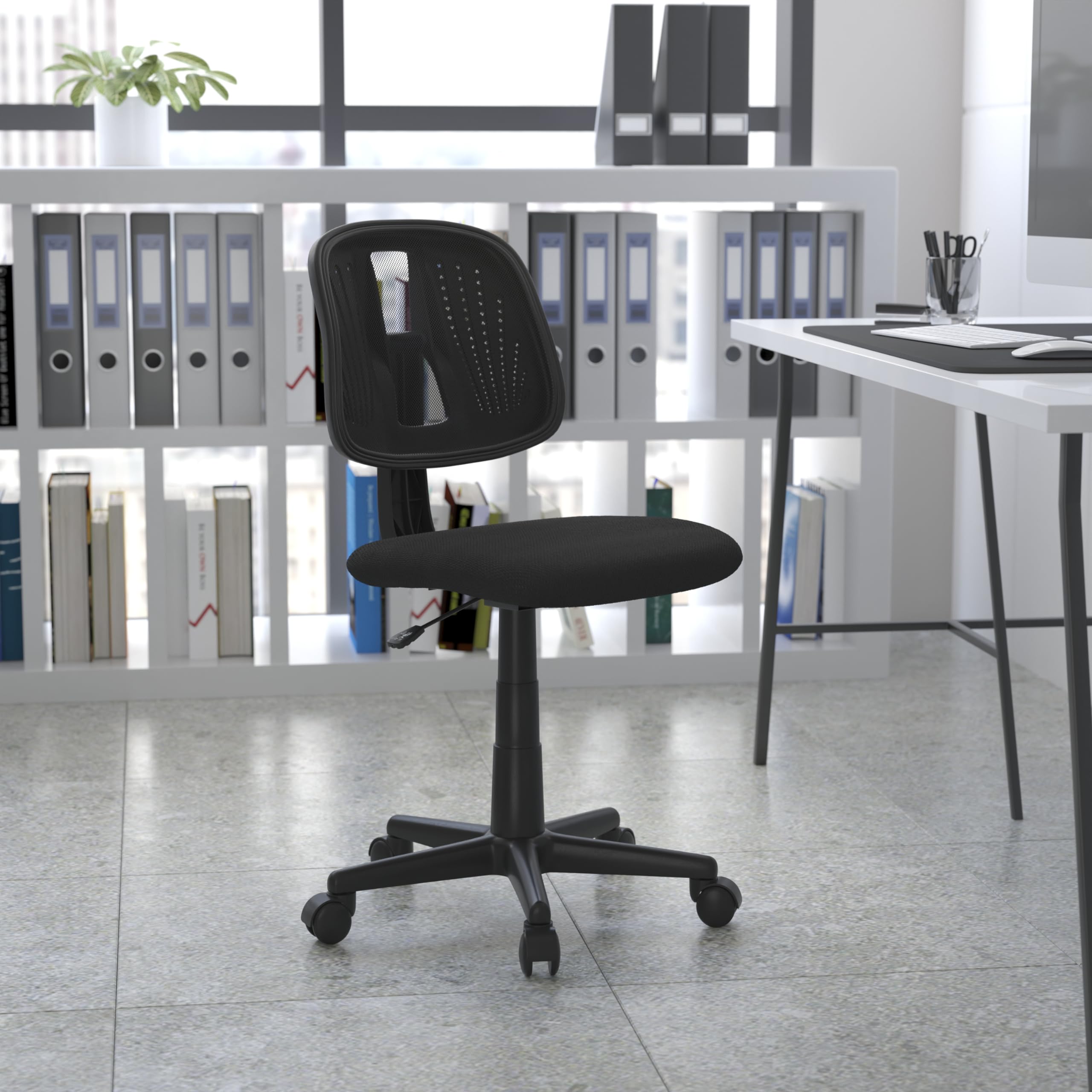 Flash Furniture Flash Fundamentals Mid-Back Swivel Task Office Chair With Pivot Back, Height-Adjustable Ergonomic Mesh Office Desk Chair, Black