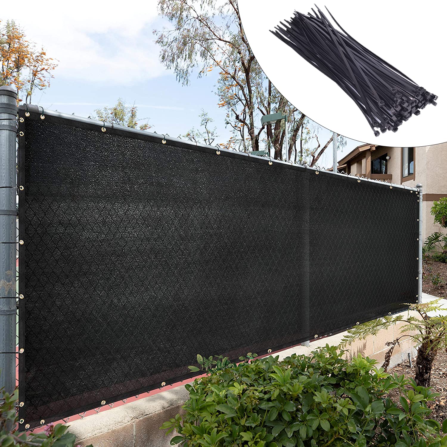 Royal Shade Custom Size 5' X 120' Black Fence Privacy Screen Windscreen Cover Netting Mesh Fabric Cloth - Cable Zip Ties Include