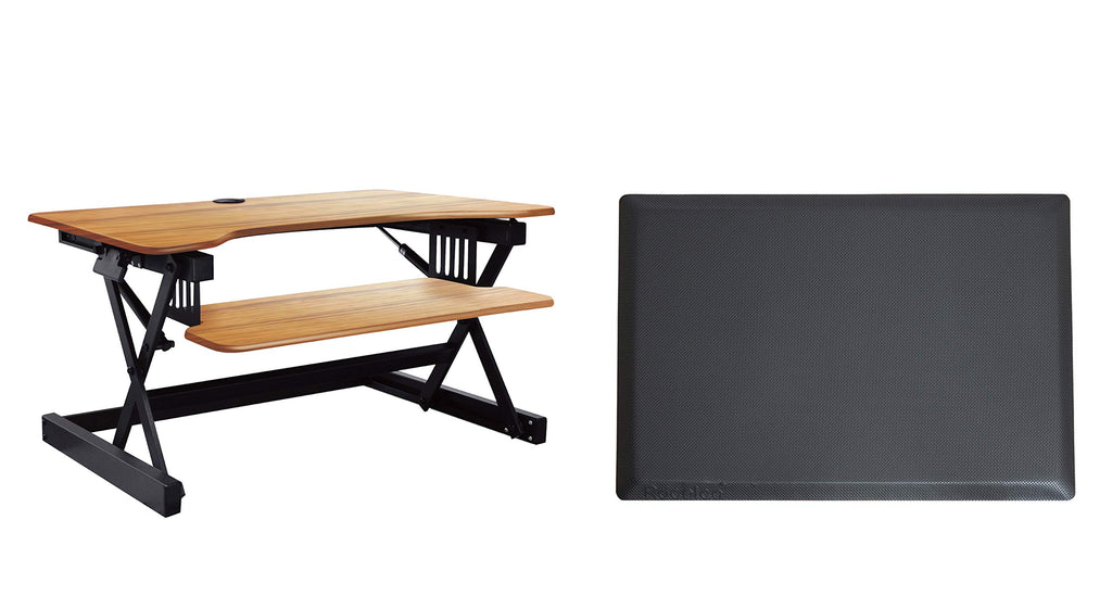 Rocelco 40" Large Height Adjustable Standing Desk Converter with Anti Fatigue Mat BUNDLE - Quick Sit Stand Up Computer Workstation Riser - Retractable Keyboard Tray - Black (R DADRT-40-MAFM)