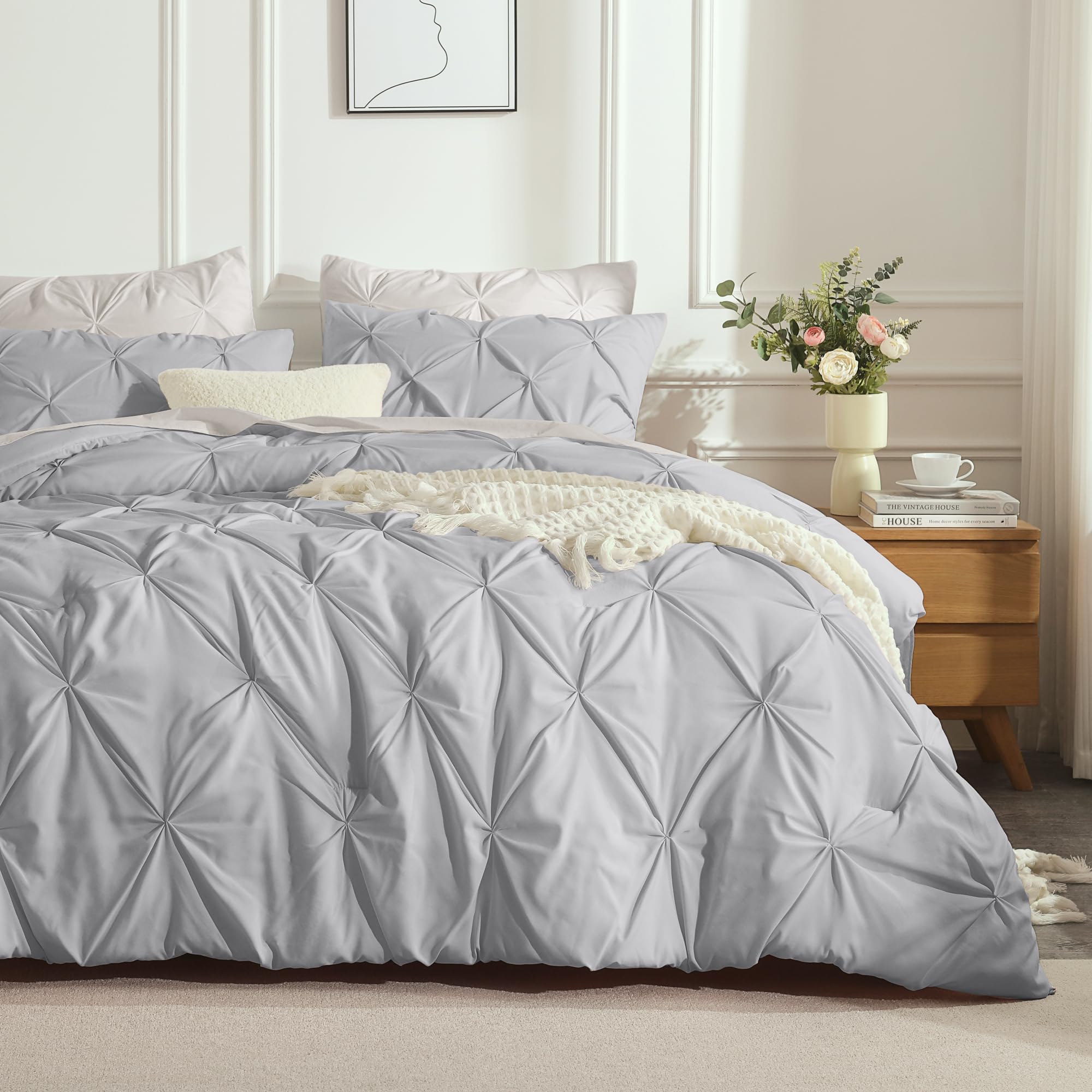 Andency Silver Gray Full Size Comforter Set (79X90Inch), 3 Pieces Western Modern Pinch Pleat Bedding Comforters & Sets, All Season Soft Lightweight Down Alternative Bed Set For Boys Kids Teens