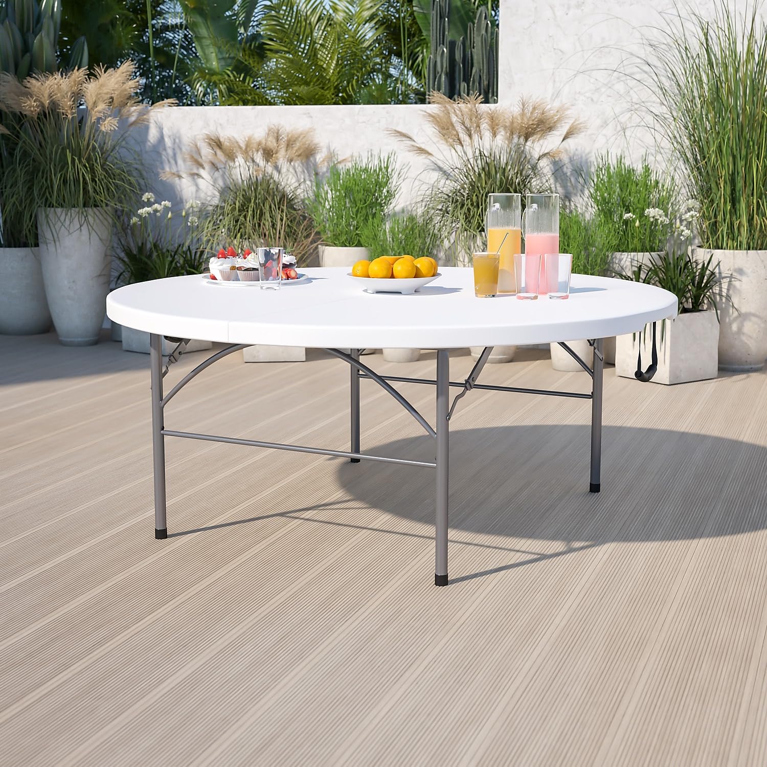 Flash Furniture Kathryn 5.89-Foot Round Bi-Fold Granite White Plastic Banquet And Event Folding Table With Carrying Handle