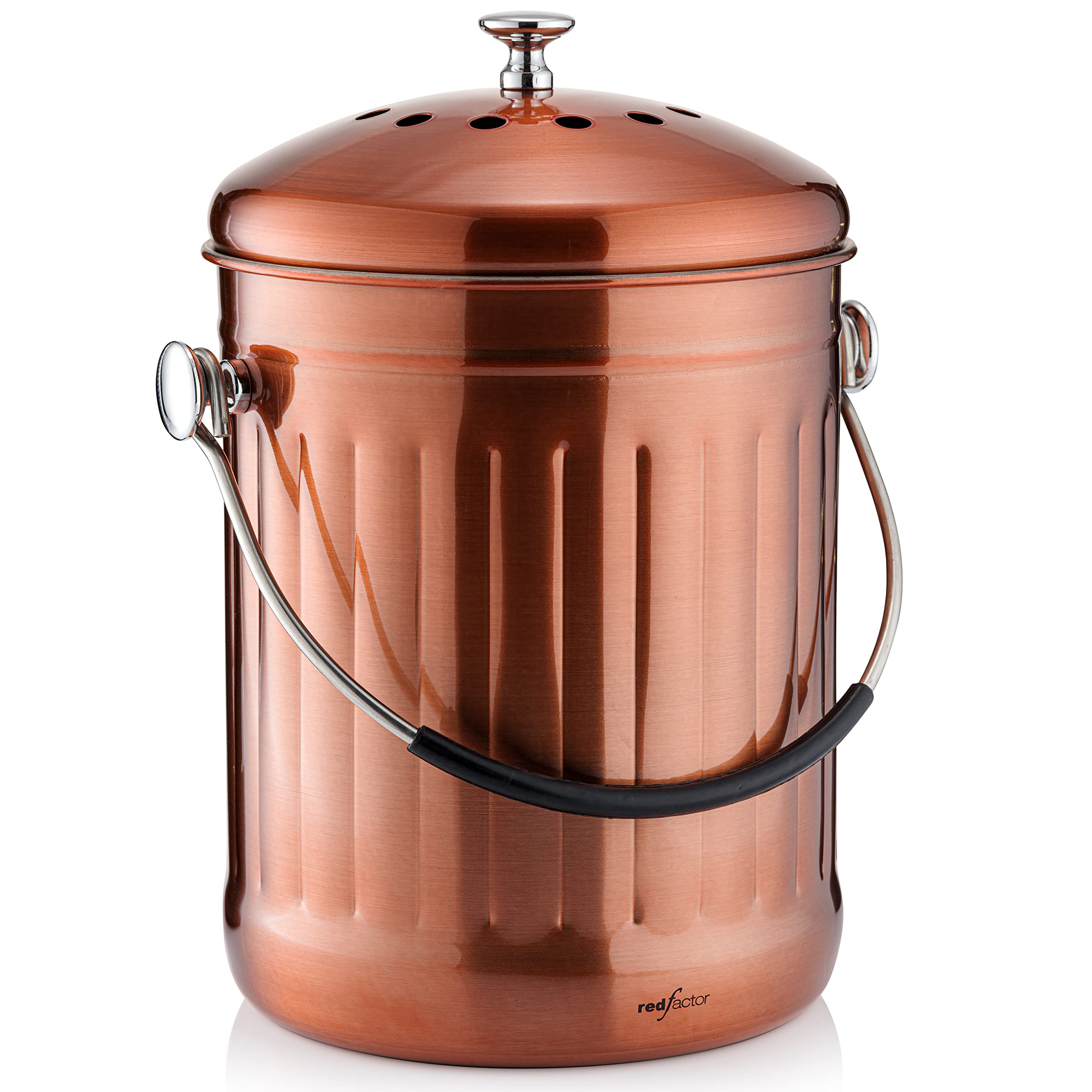 Red Factor Premium Compost Bin For Kitchen Countertop - Stainless Steel Food Waste Bucket With Innovative Dual Filter Technology