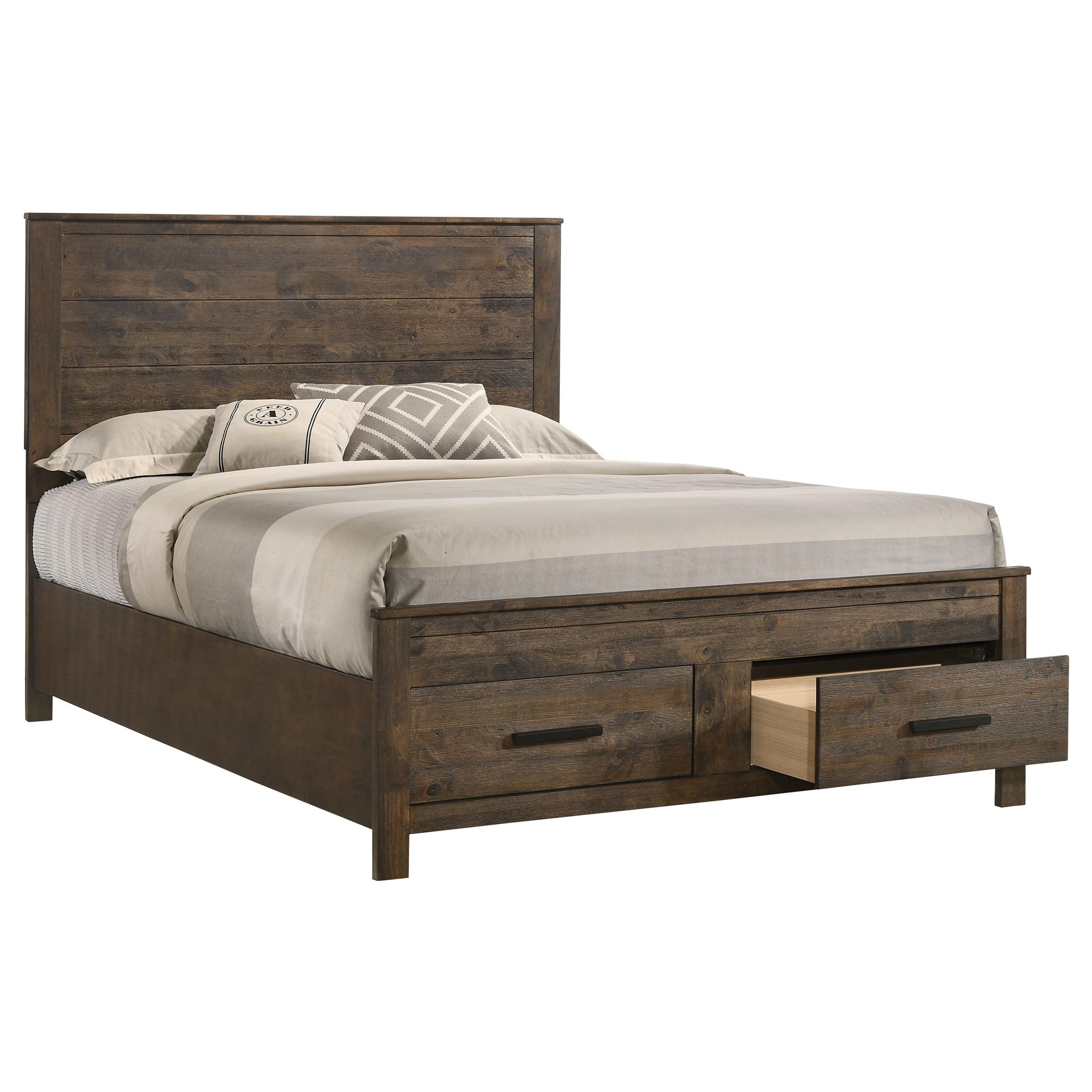 Coaster Home Furnishings Woodmont Farmhouse Wood Queen Size Storage Panel Bed Frame 54-inch Headboard Rustic Golden Brown 222631Q