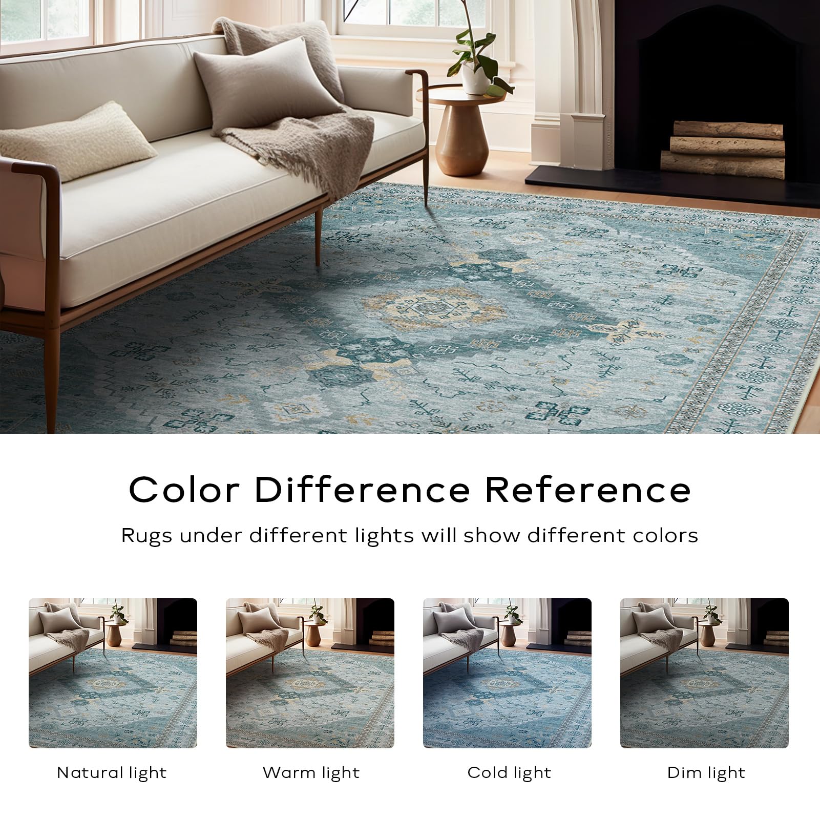 Ashler Entryway Rug, 2X3 Vintage Entryway Rugs, Boho Rugs For Entryway, Bedroom, Kitchen, Light Cyan/Blue Home Decor, Non-Slip &