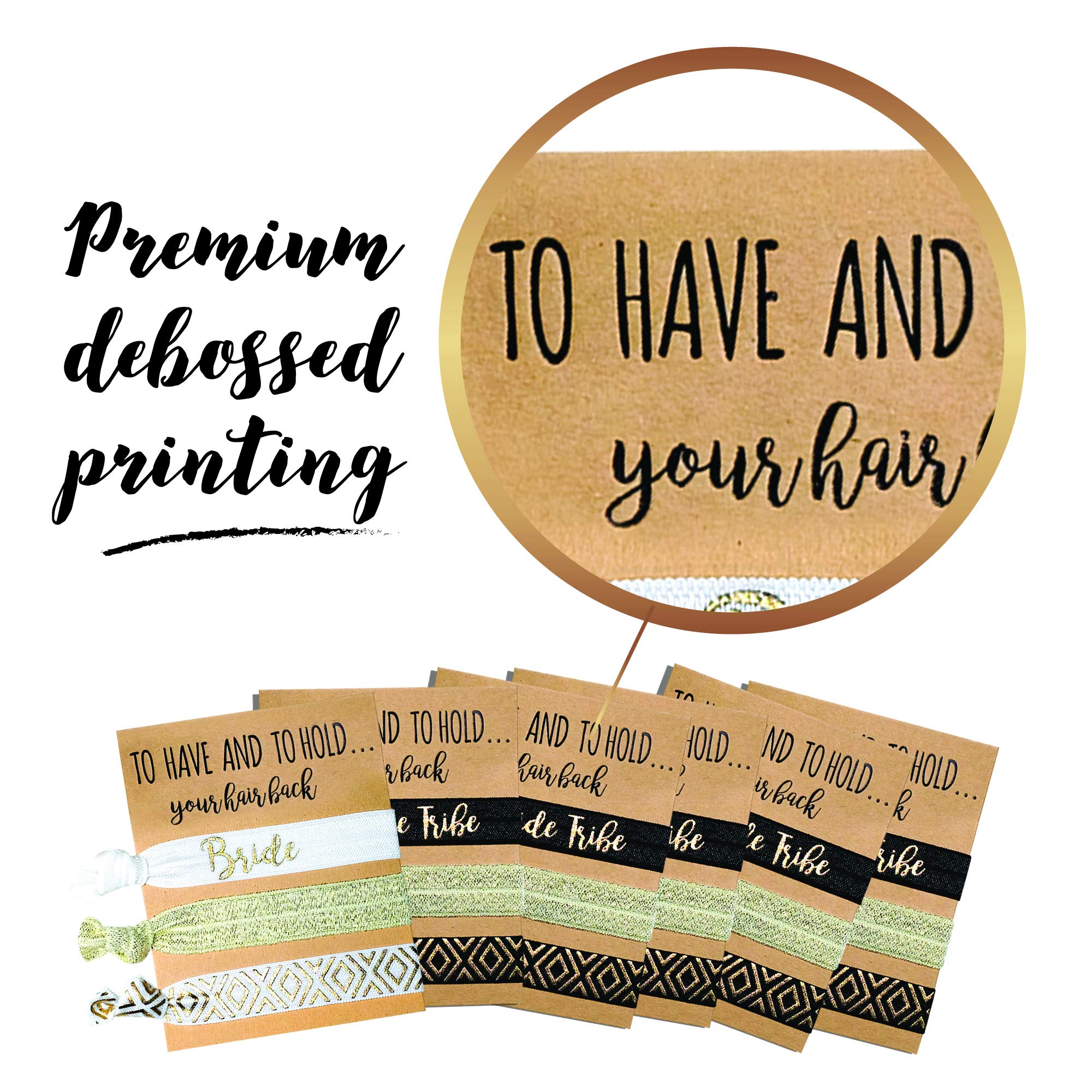Pop Fizz Designs Bachelorette Party Favors Pack | 10 Bride Tribe Hair Ties And 1 Bride Hair Tie