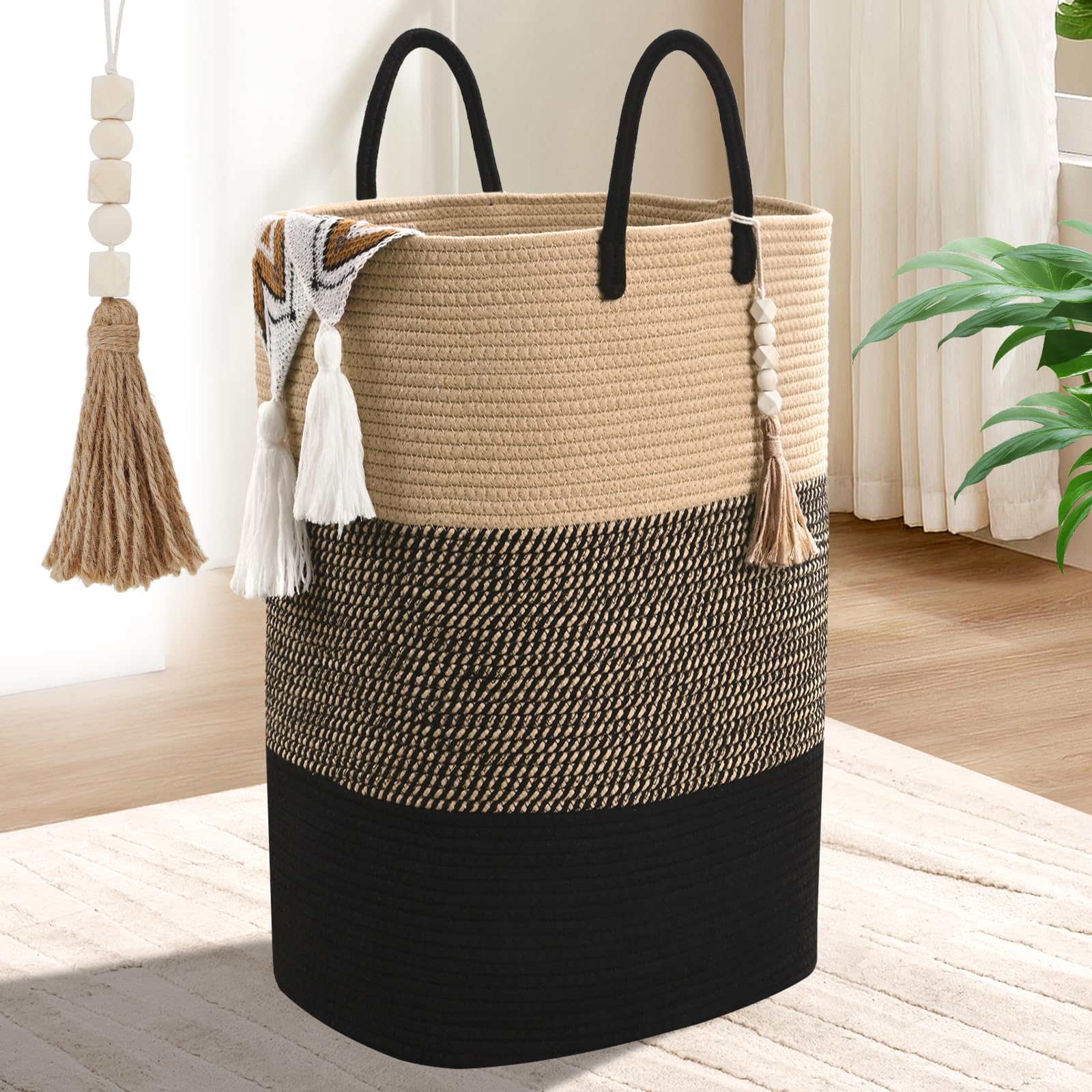 Woven Laundry Basket for Clothes, 100 L Large Rectangle Laundry Hampers, Nursery Storage Basket for Toys, Tall Dirty Clothes Ham