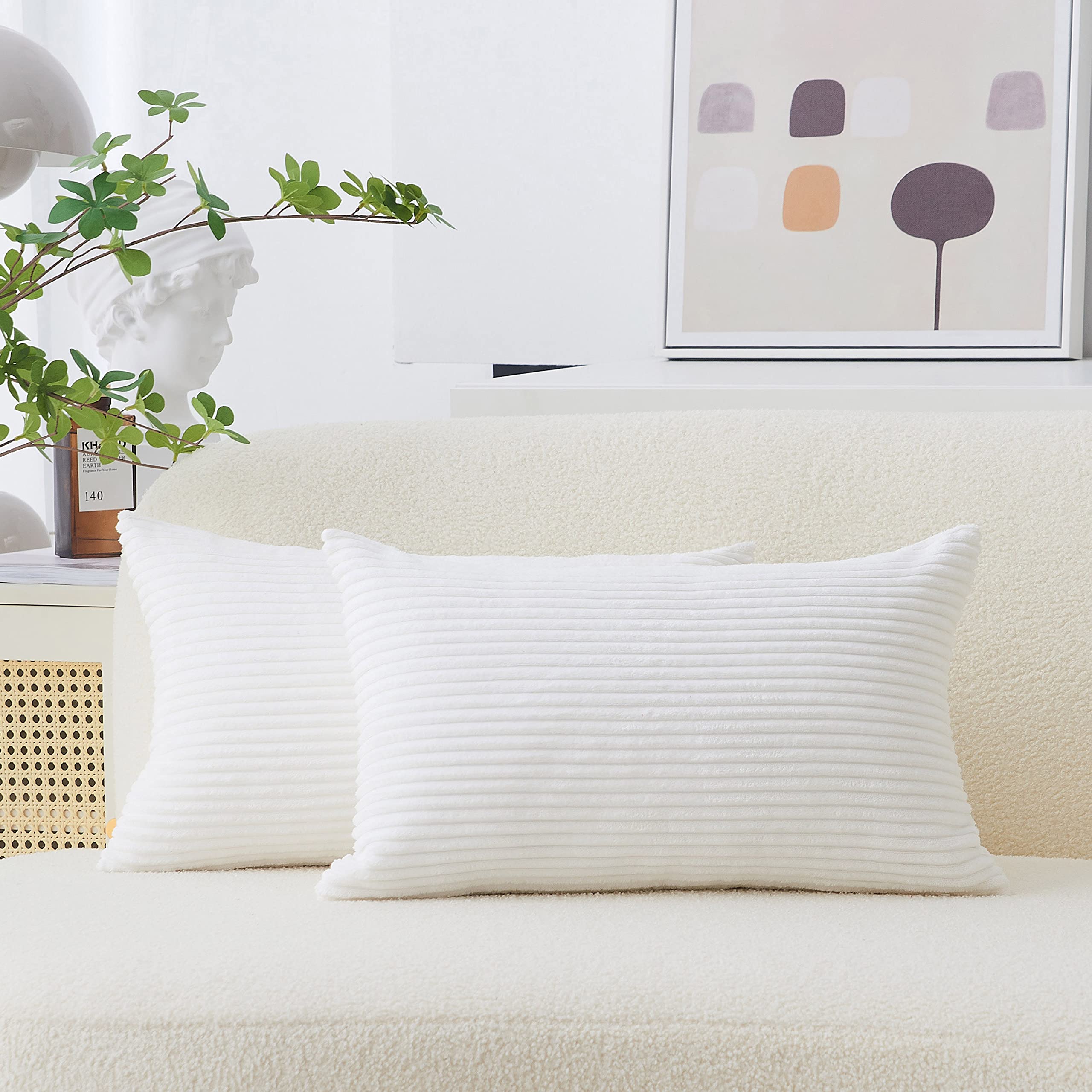 Home Brilliant Rectangular Pillow Covers 12X20 Inch Striped Corduroy Solid Cushion Covers Oblong Pillowcases For Sofa Kids Toddl