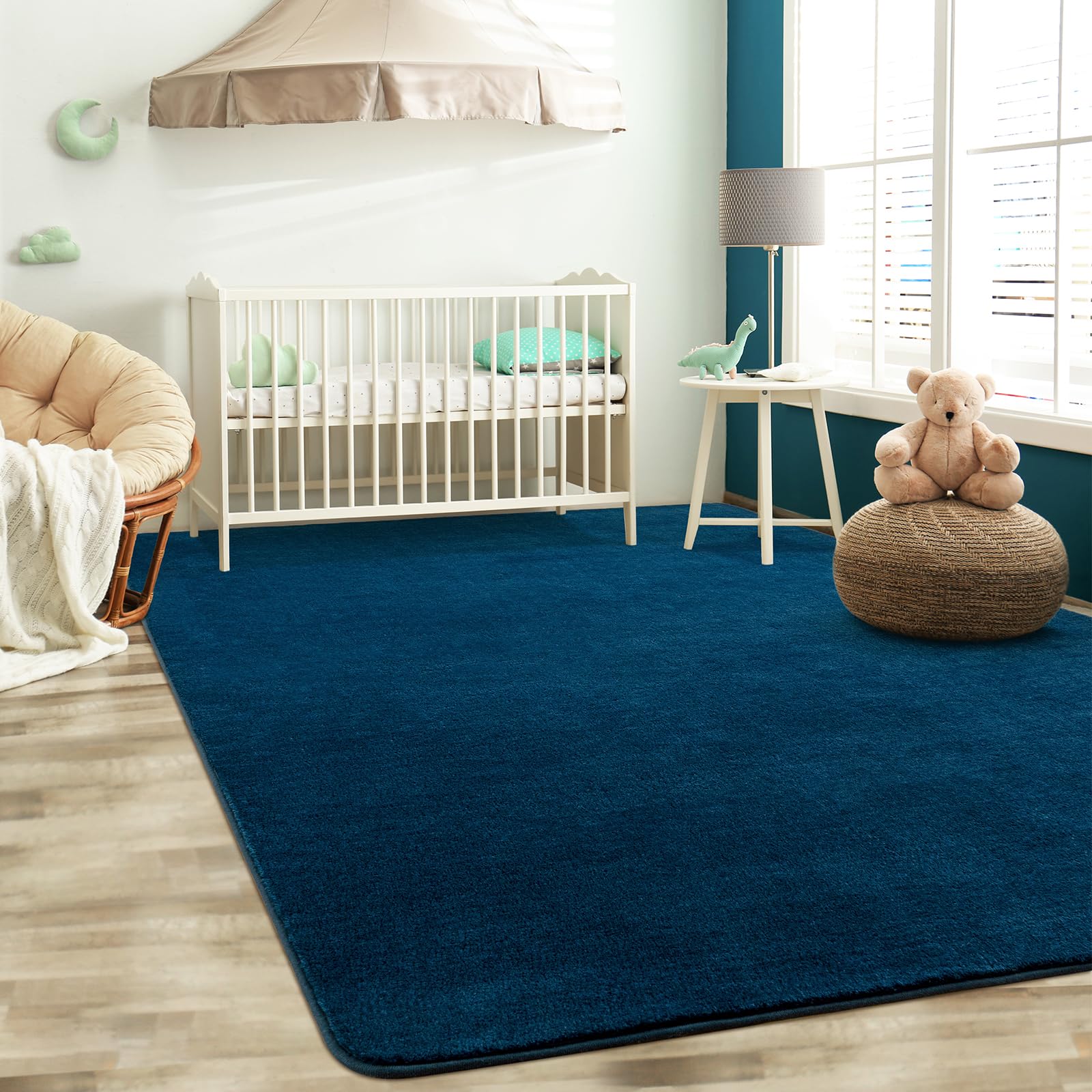 Softlife Navy Blue Rugs For Living Room, 5X7 Washable Area Rug For Bedroom, Soft Fluffy Fuzzy Carpet Bedside Rug Indoor Non-Slip