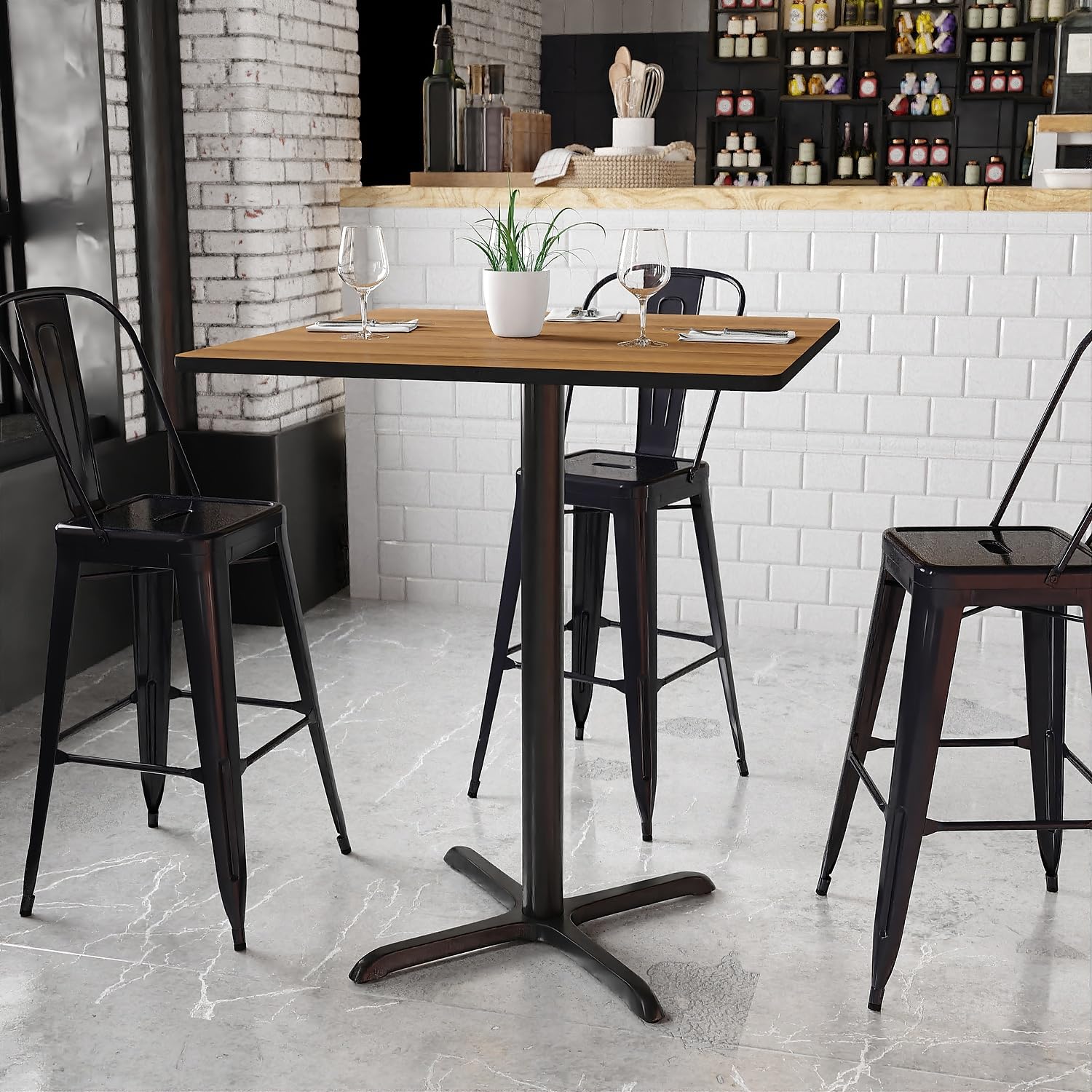 Flash Furniture 36'' Square Walnut Laminate Table Top With 30'' X 30'' Bar Height Table Base