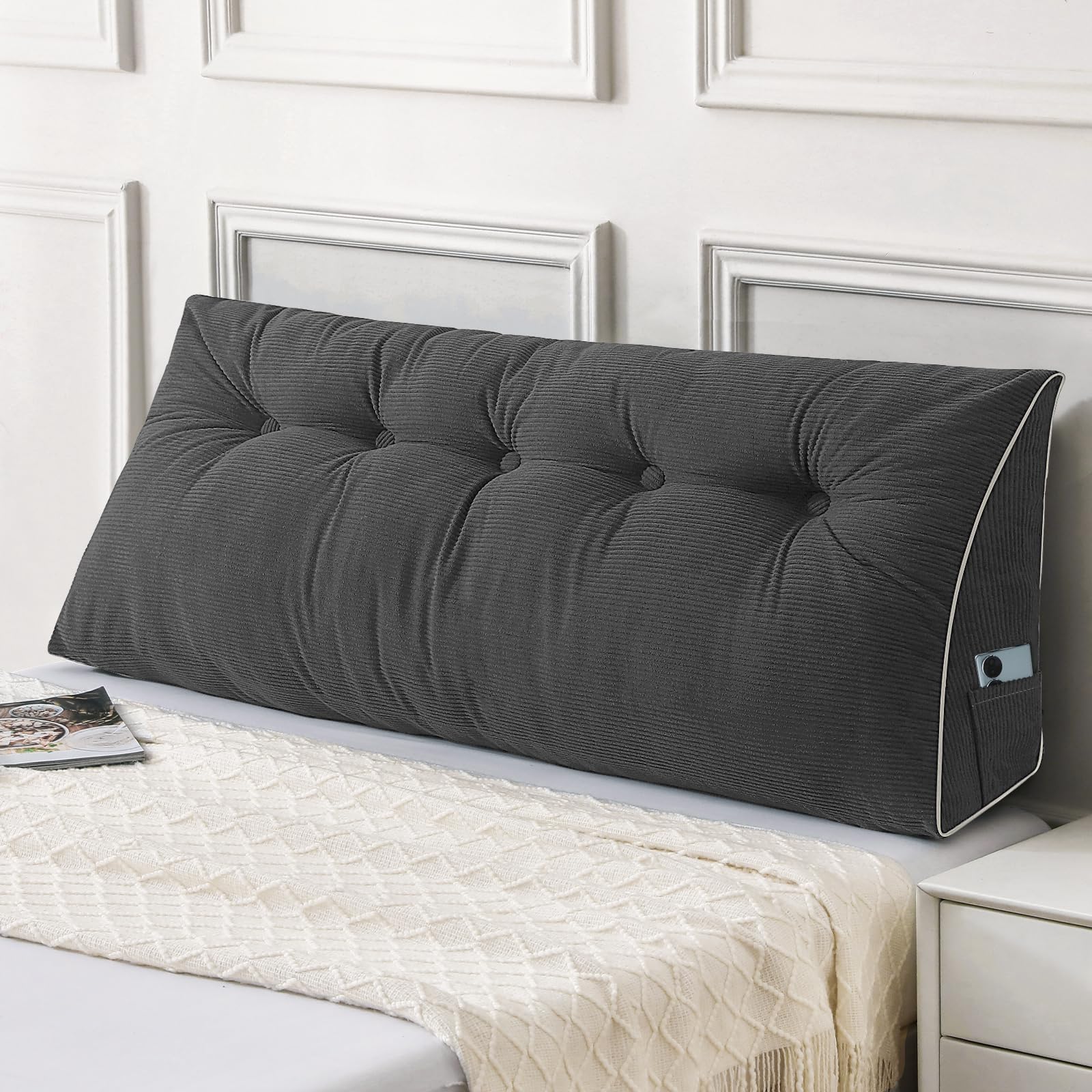 Sasttie Headboard Pillow Queen, Triangular Wedge Pillow Headboard, Wedge Headboard Pillow For Bed Sofa, Daybed Pillows For Sitti