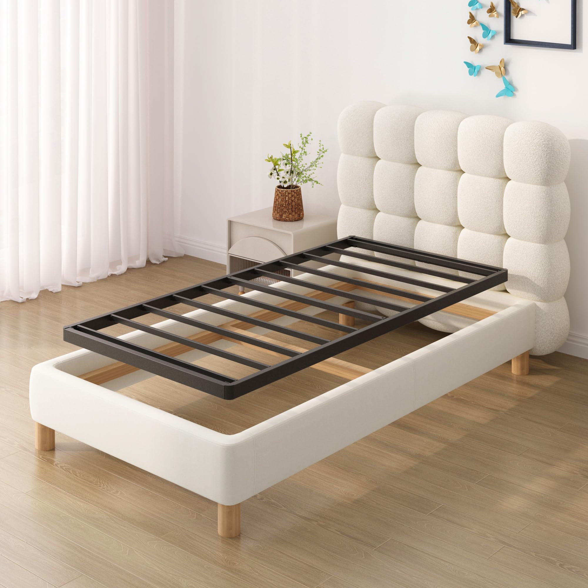 Upcanso Twin Box Spring Bed Base 2 Inch, Low Profile Metal Boxspring Twin Bunkie Board 2 Inch, 2000 Lbs Max Weight Capacity Mattress Foundation, Noise-Free, Easy Assembly