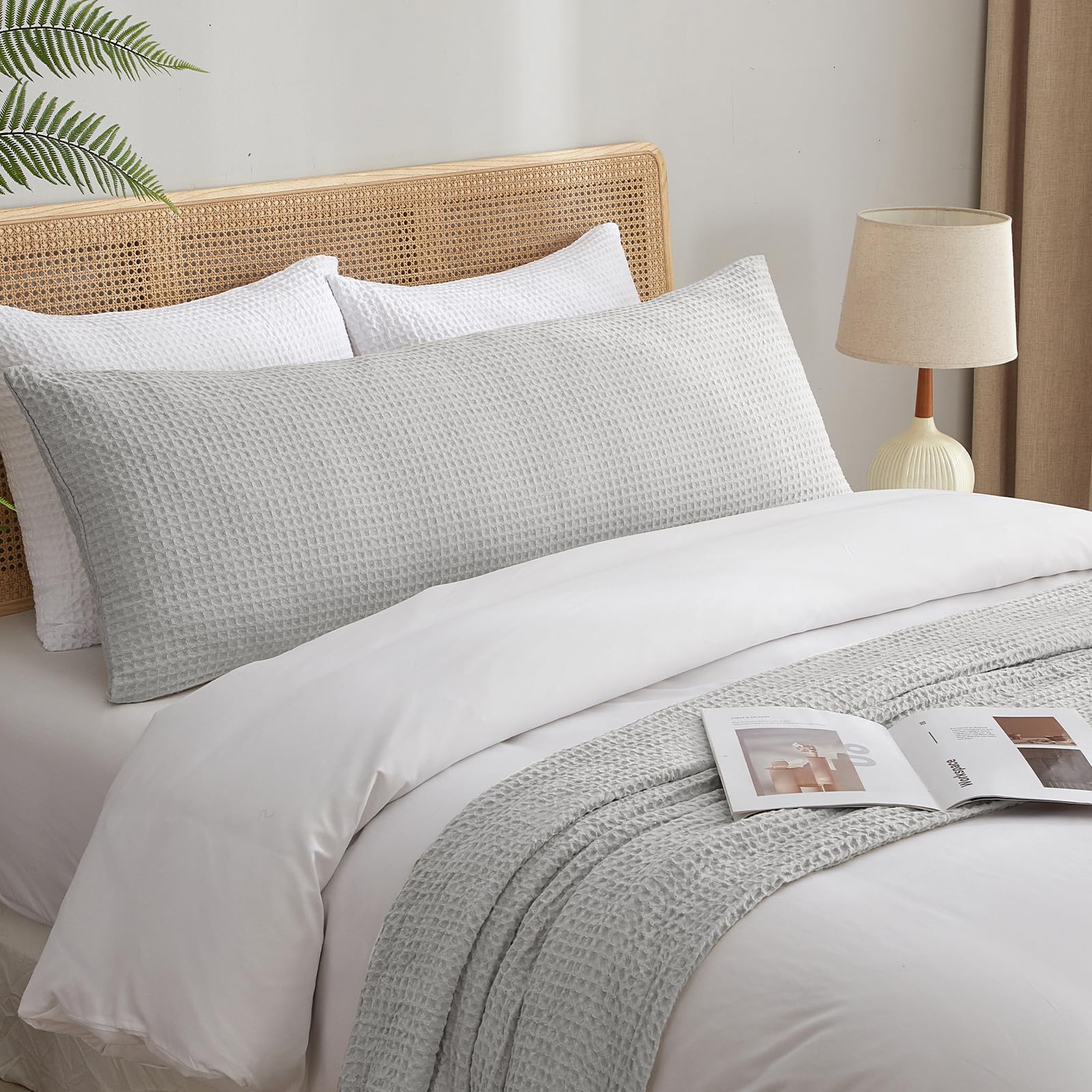 Phf Ultra Soft Waffle Weave Body Pillowcase 20' X 54', No Insert, Breathable & Skin-Friendly Body Pillow Sham With Zipper, Decorative Waffle Weave Body Pillow Cover, Light Grey