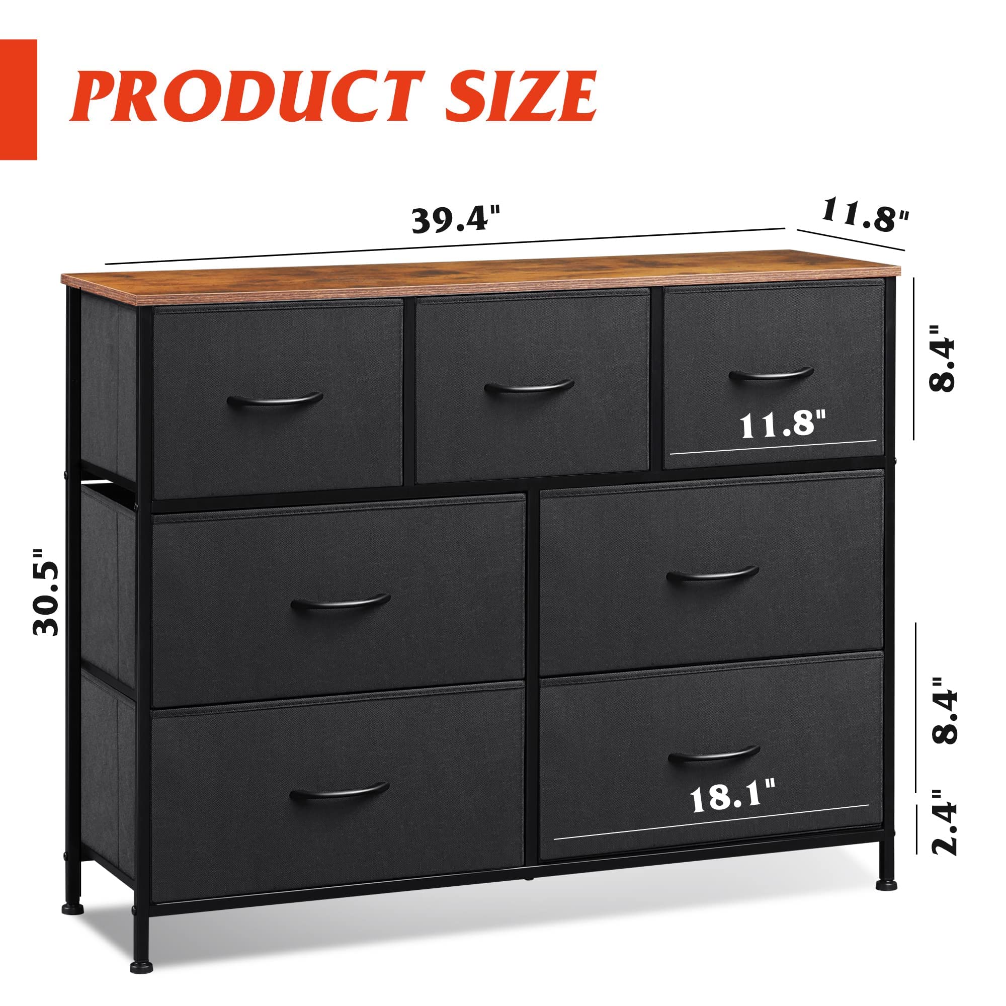 Wlive Dresser Tv Stand, Entertainment Center With Fabric Drawers, Media Console Table With Metal Frame And Wood Top For Tv Up To 45 Inch, Chest Of Drawers For Bedroom, Black And Rustic Brown