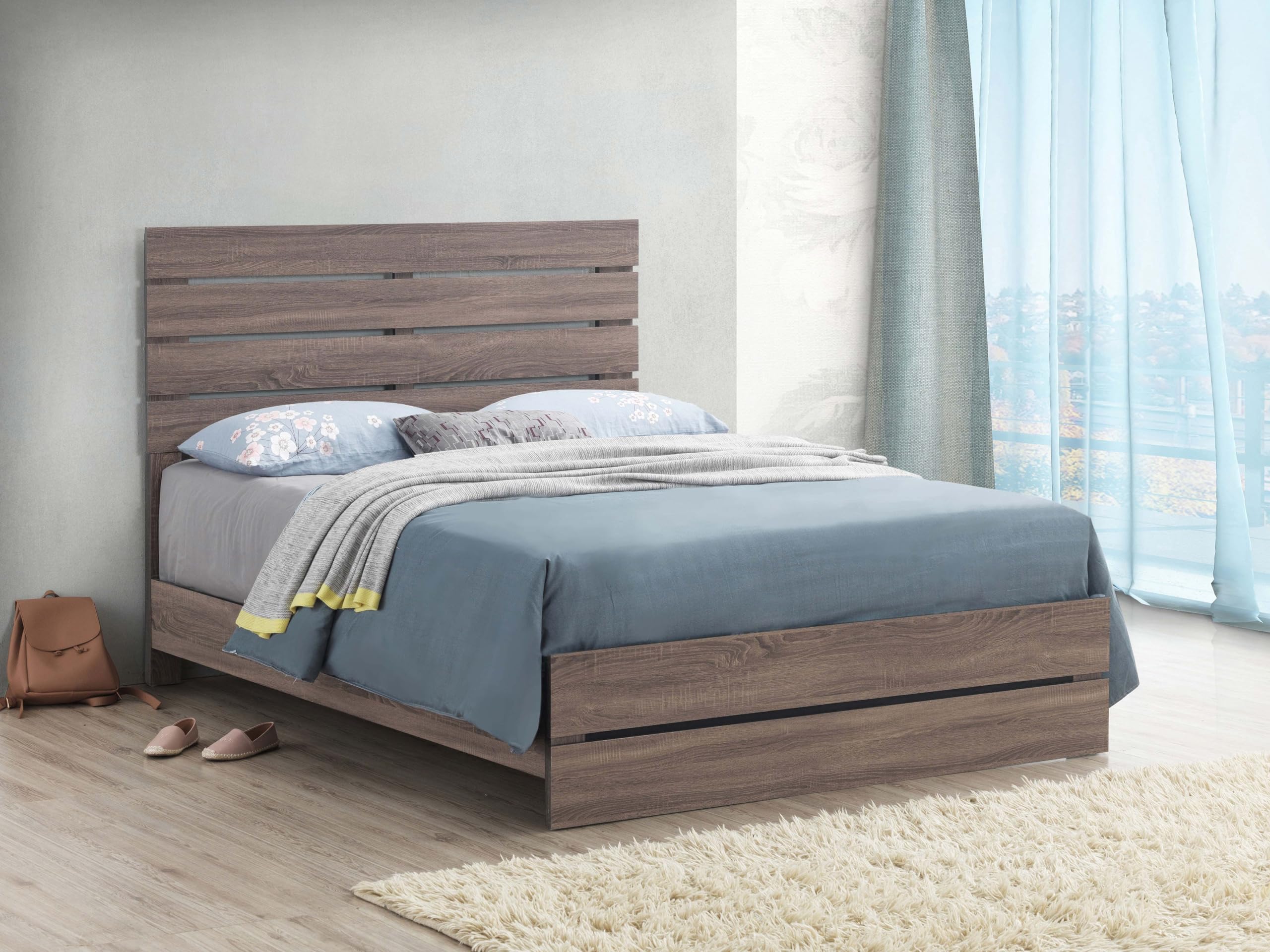 Coaster Home Furnishings Brantford Farmhouse Wood Queen Size Panel Bed Frame 52-inch Headboard Barrel Oak 207041Q