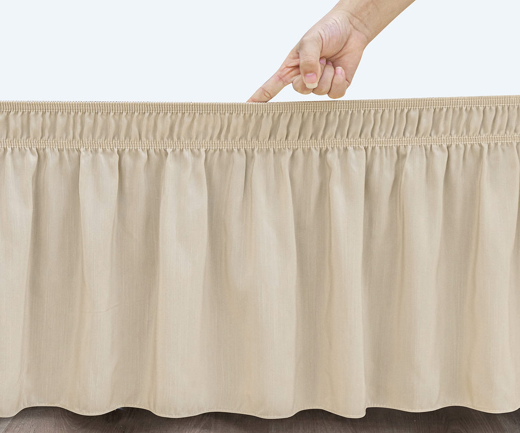 Biscaynebay Wrap Around Bed Skirts With Split Corners For Queen Beds 18' Drop, Light Camel Elastic Dust Ruffles Easy Fit Wrinkle & Fade Resistant Silky Luxurious Fabric Solid Machine Washable