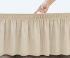 Biscaynebay Wrap Around Bed Skirts With Split Corners For Queen Beds 18' Drop, Light Camel Elastic Dust Ruffles Easy Fit Wrinkle & Fade Resistant Silky Luxurious Fabric Solid Machine Washable