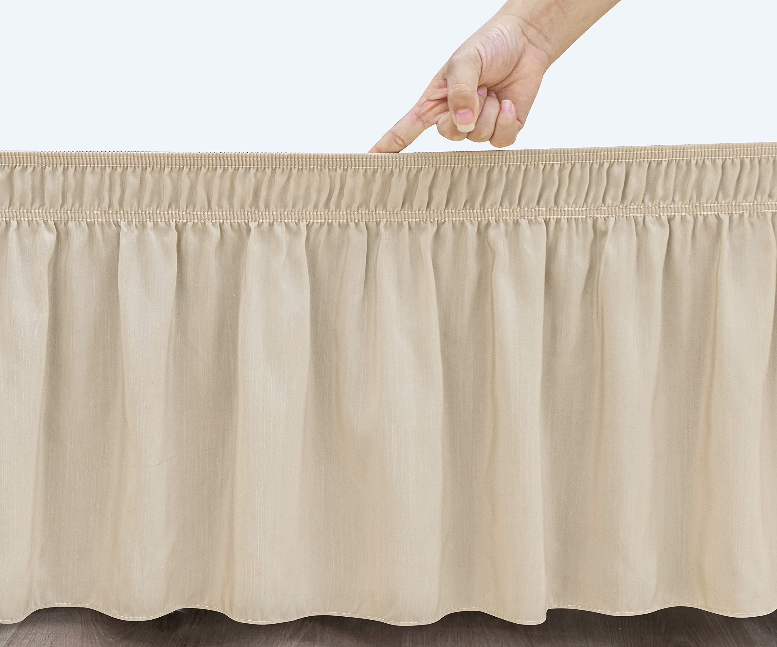 Biscaynebay Wrap Around Bed Skirts With Split Corners For Queen Beds 18' Drop, Light Camel Elastic Dust Ruffles Easy Fit Wrinkle & Fade Resistant Silky Luxurious Fabric Solid Machine Washable