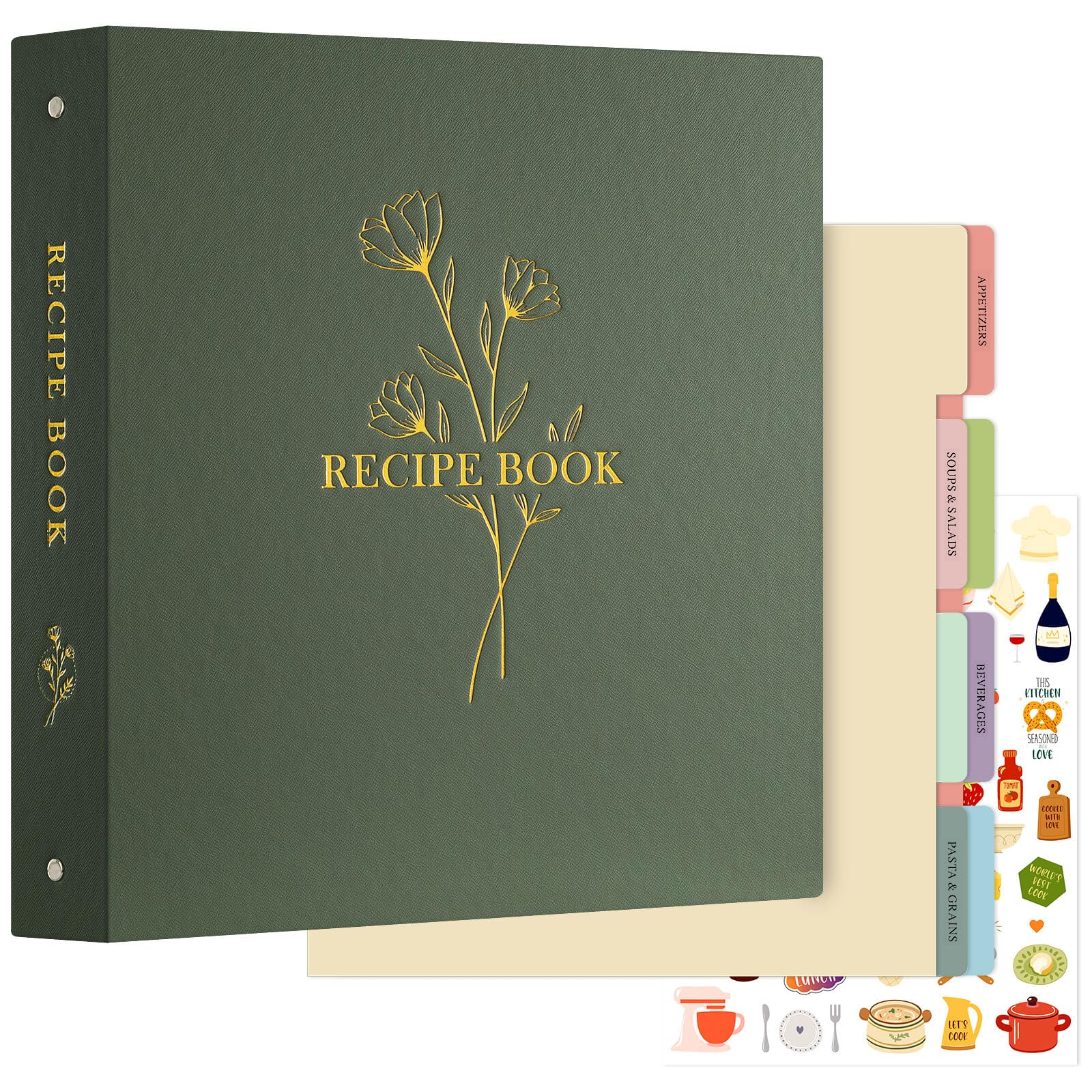 Lanpn Recipe Binder 8.5X11 3 Ring Kit, Waterproof Recipe Book Organizer Binder With 60 Plastic Sleeves,116 Recipes, Dividers,Lab