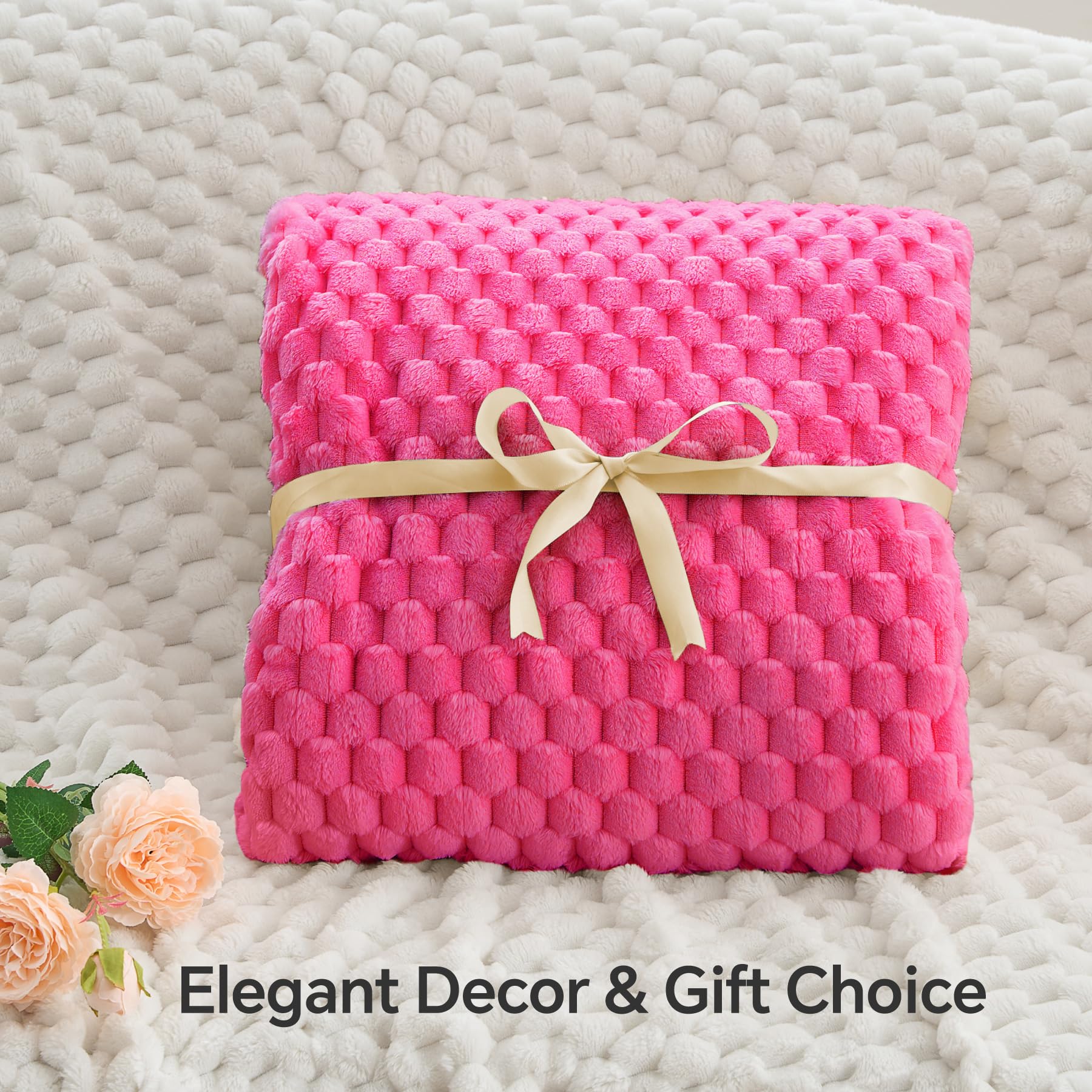 BEDELITE Fleece Throw Blanket - 50x60" Hot Pink, Soft Polyester, Cozy 3D Jacquard Design, Perfect for Couch & Bed